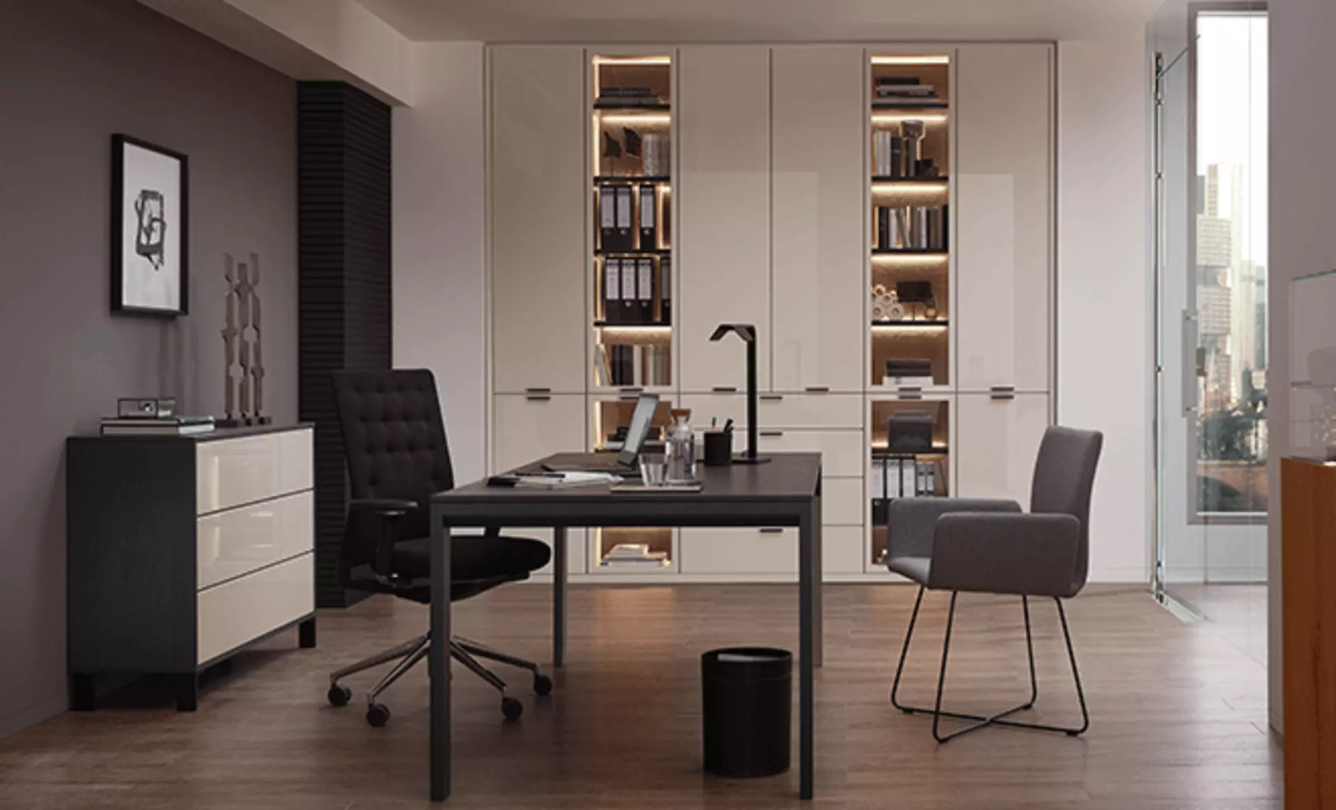 Gemütliches Büro mit Zonenbeleuchtung