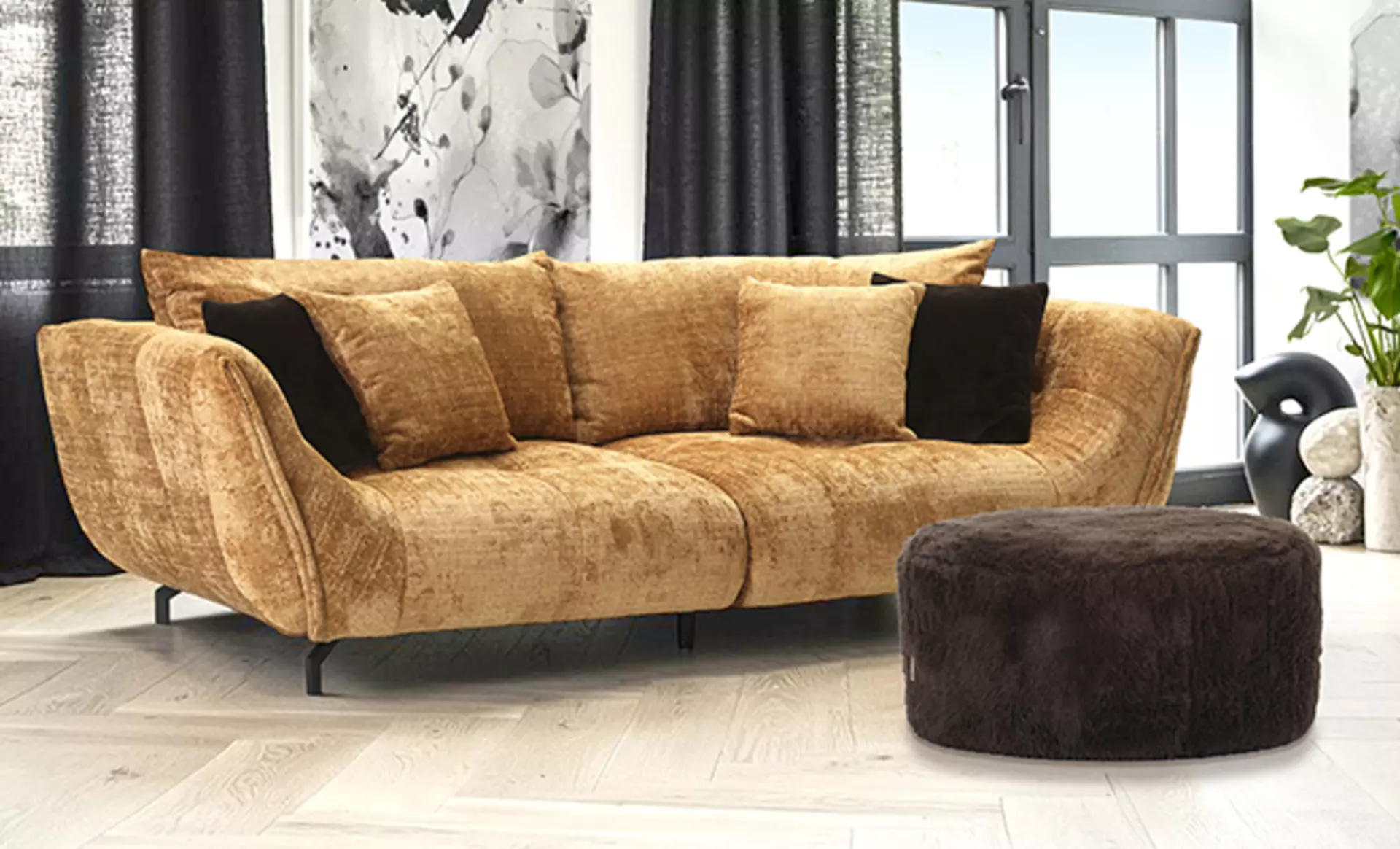 Gutmann Factory Sofa mit Samtbezug in Camel