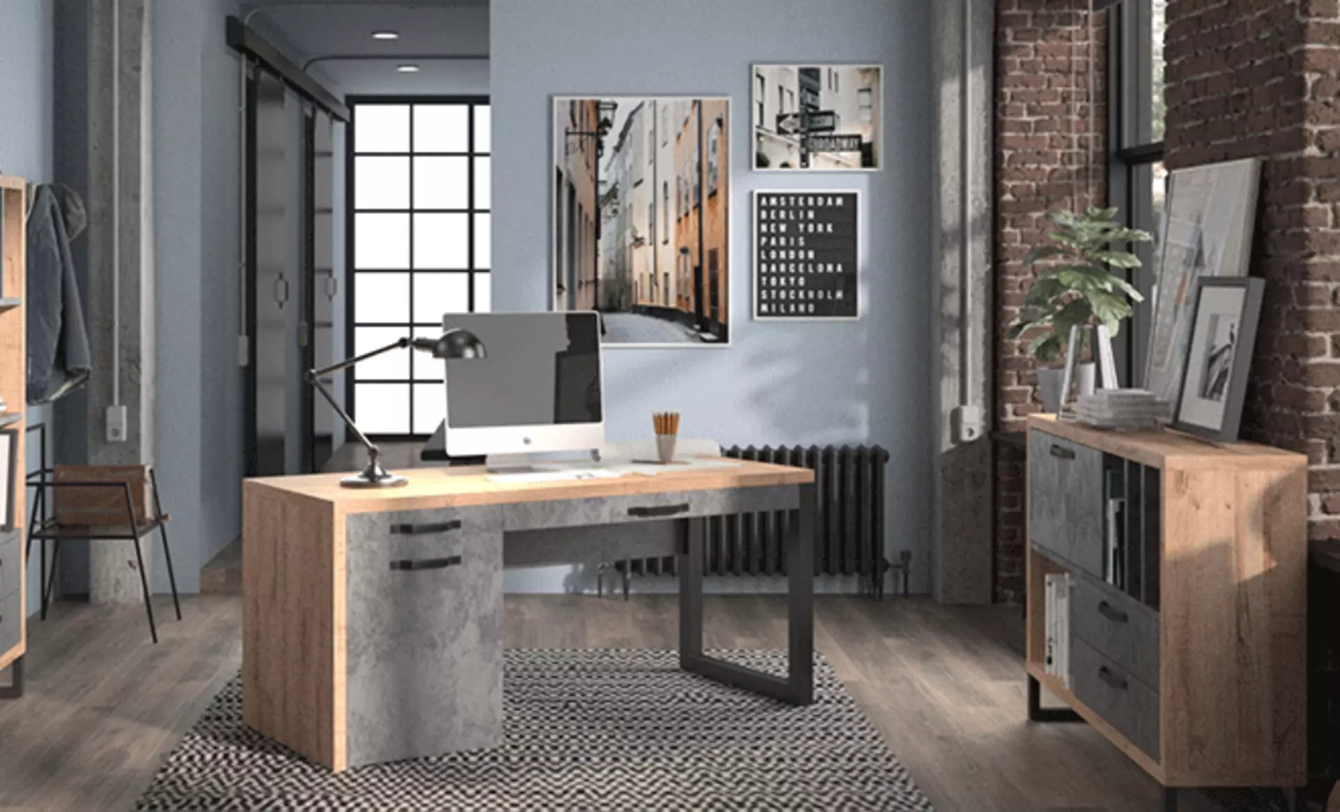 büro in industrial optik mit rauen farben 