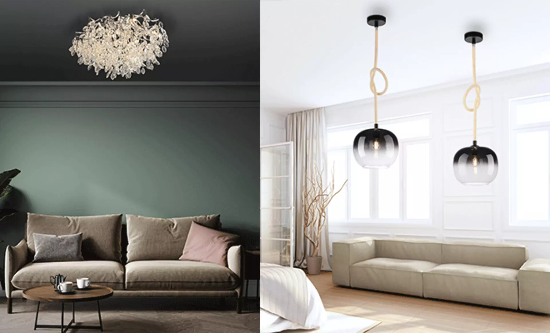 Hängeleuchten für das Wohnzimmer. Schön, elegant und minimalistisch