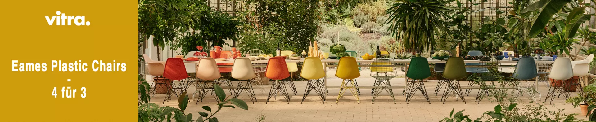 Banner der Vitra Stuhlaktion bei interni by inhofer - Eames Plastic Chair 4 für 3