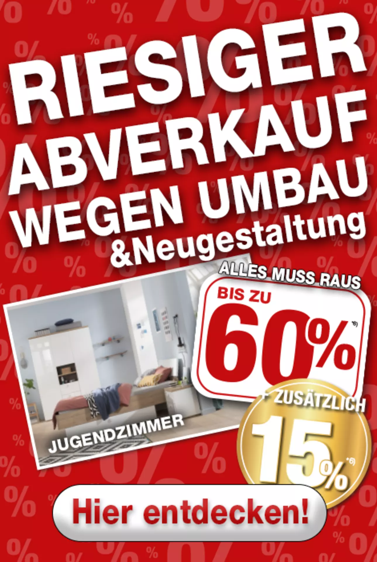 Jetzt 60% auf alle Jugendzimmer-Möbelschnäppchen bei Möbel Inhofer in Senden sichern! und zusätzlich 15% oben drauf!