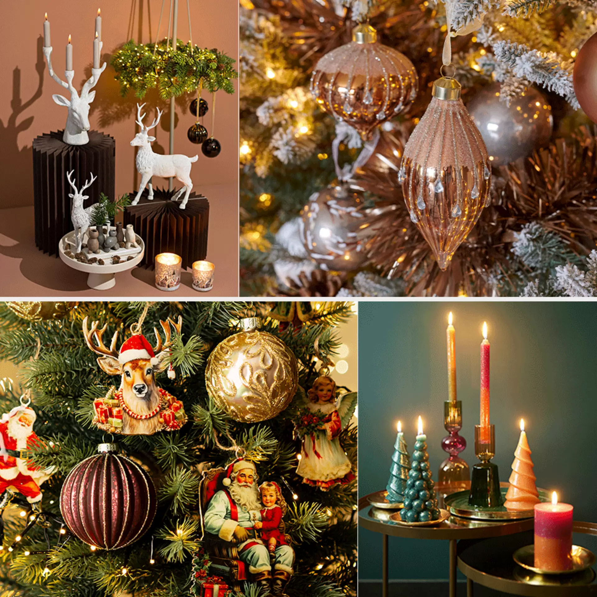 Weihnachtstrends 2026 Collagen-Banner mit festlicher Dekoration, Lichterketten und Christbaumschmuck bei Möbel Inhofer