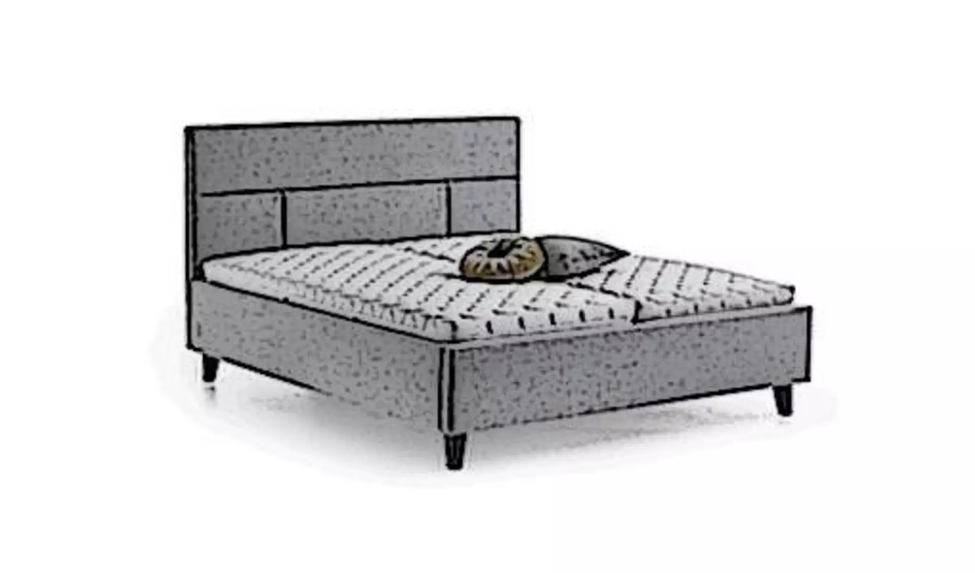 Icon für Polsterbett ist ein stilisiertes Bett mit grauem Stoffbezug und gepolstertem Rückenteil.