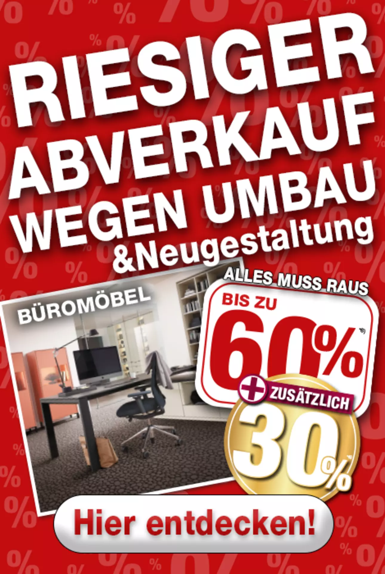 Jetzt 60% auf alle Büro-Möbelschnäppchen bei Möbel Inhofer in Senden sichern! und zusätzlich 30% oben drauf!