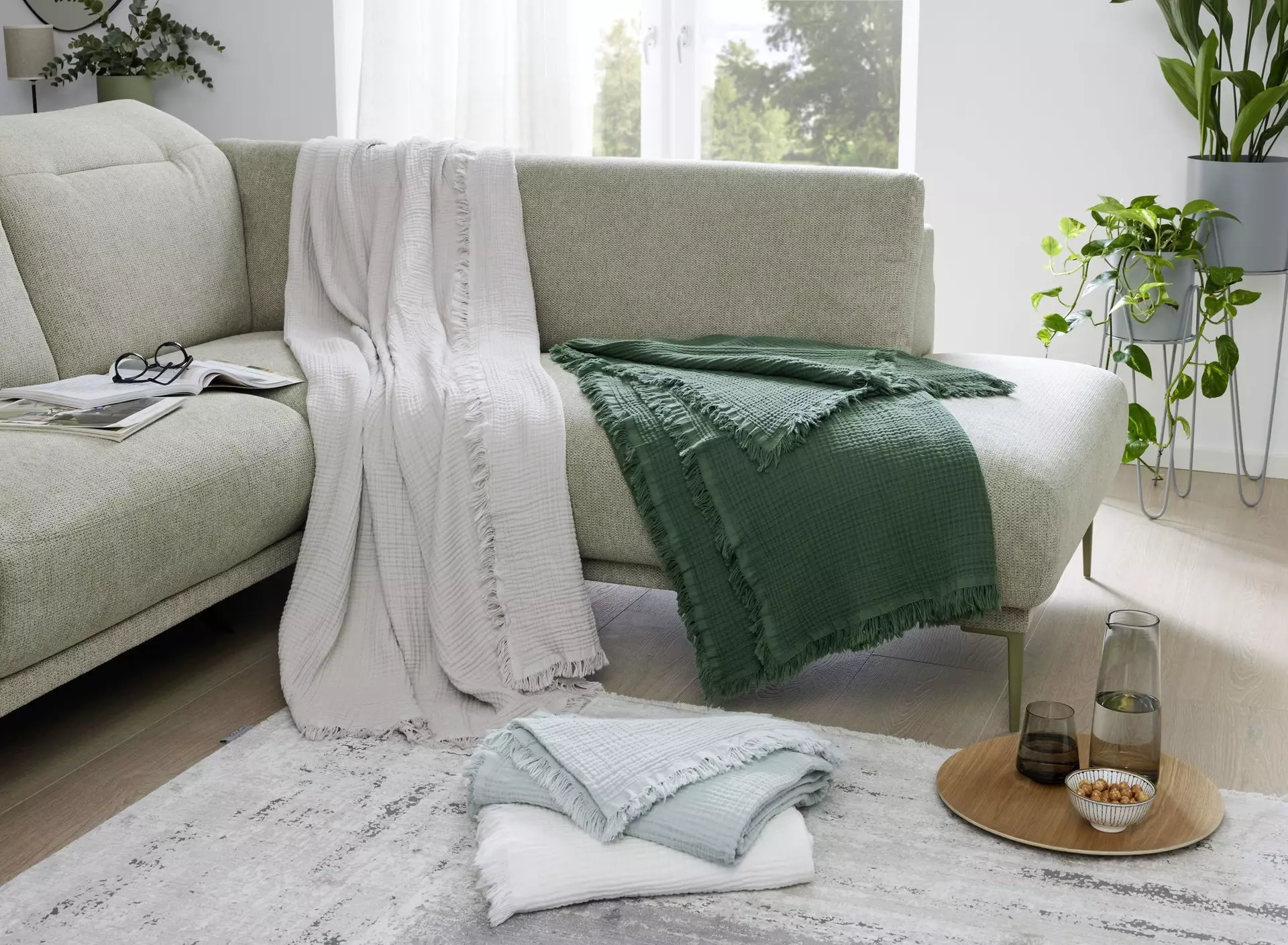 Wohndecke Tera/Musselin m. Fransen MONDO Textil 130 x 180 cm
