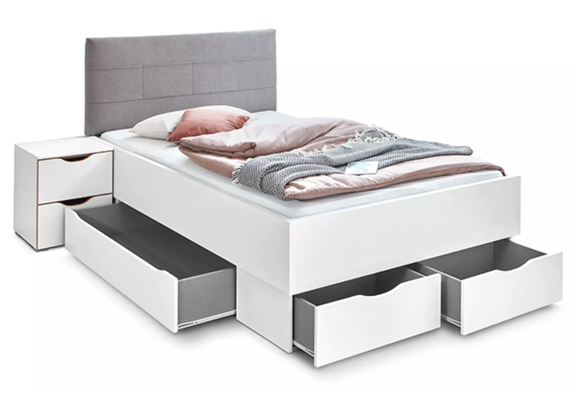 Stauraumbett mit integriertem Nachttisch