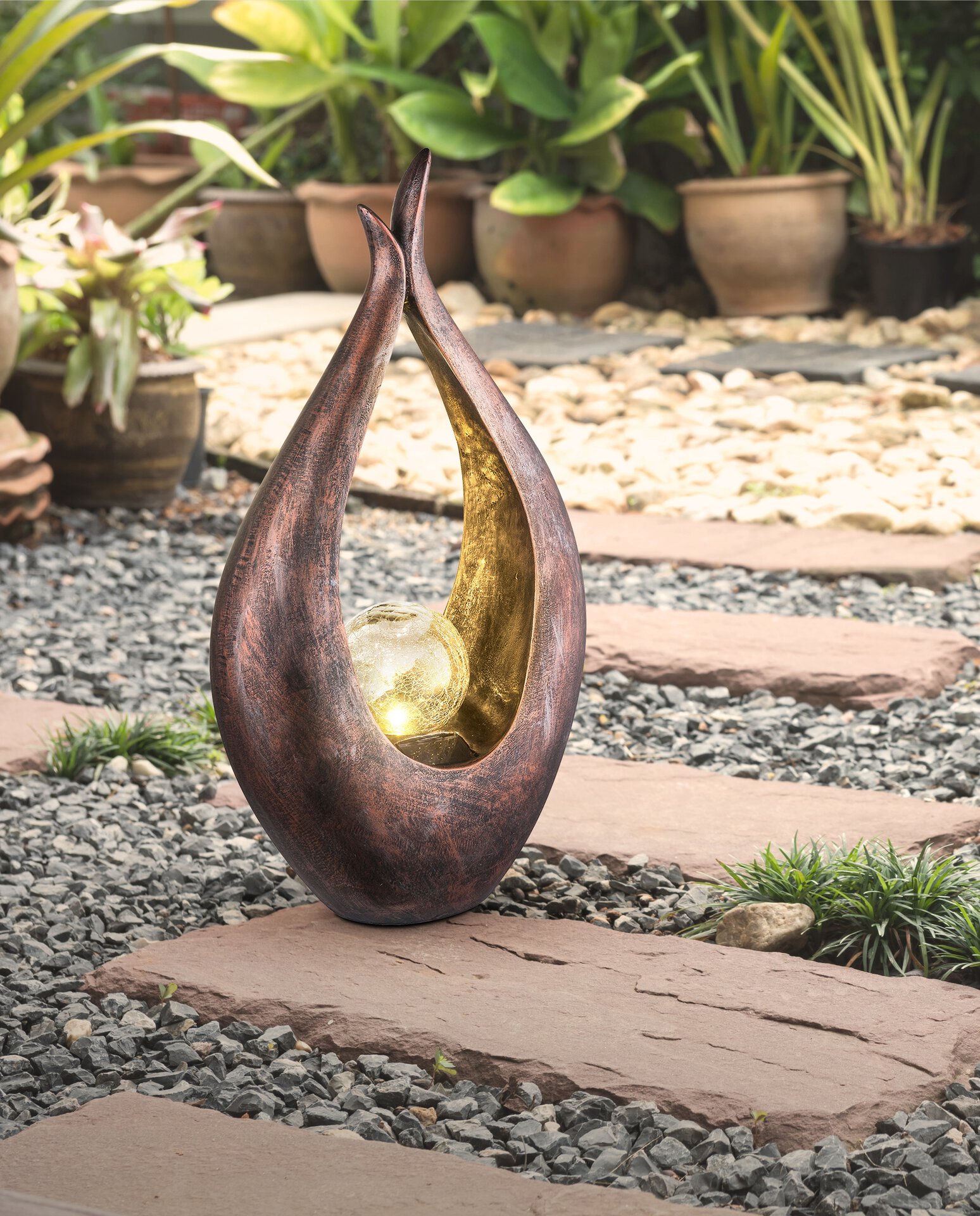 Solarleuchte Solar Skulptur Globo Kunststoff braun ca. 27x50x13 cm