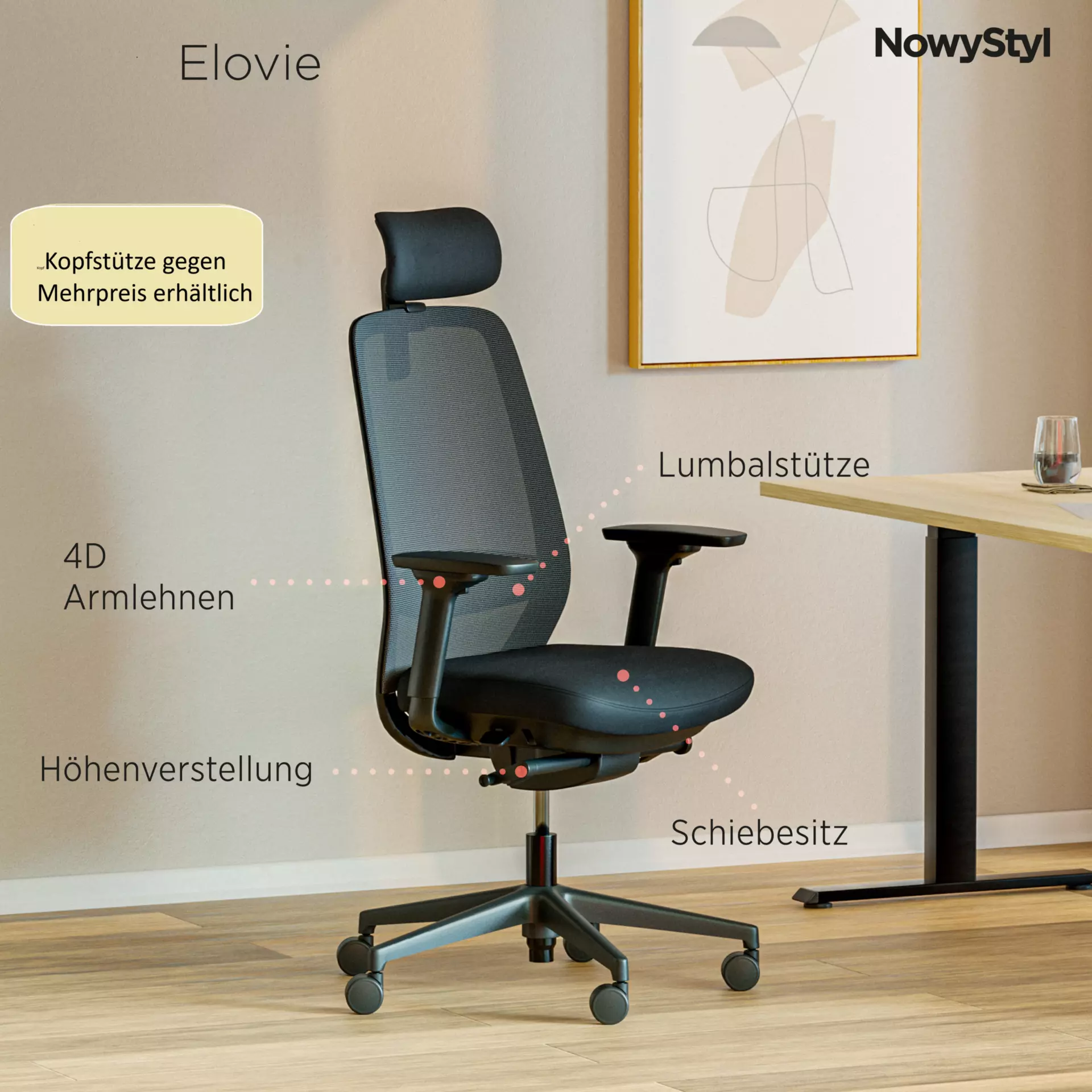 Büro-Drehstuhl ELOVIE SWIVEL Nowy Styl Textil 64 x 101 x 64 cm