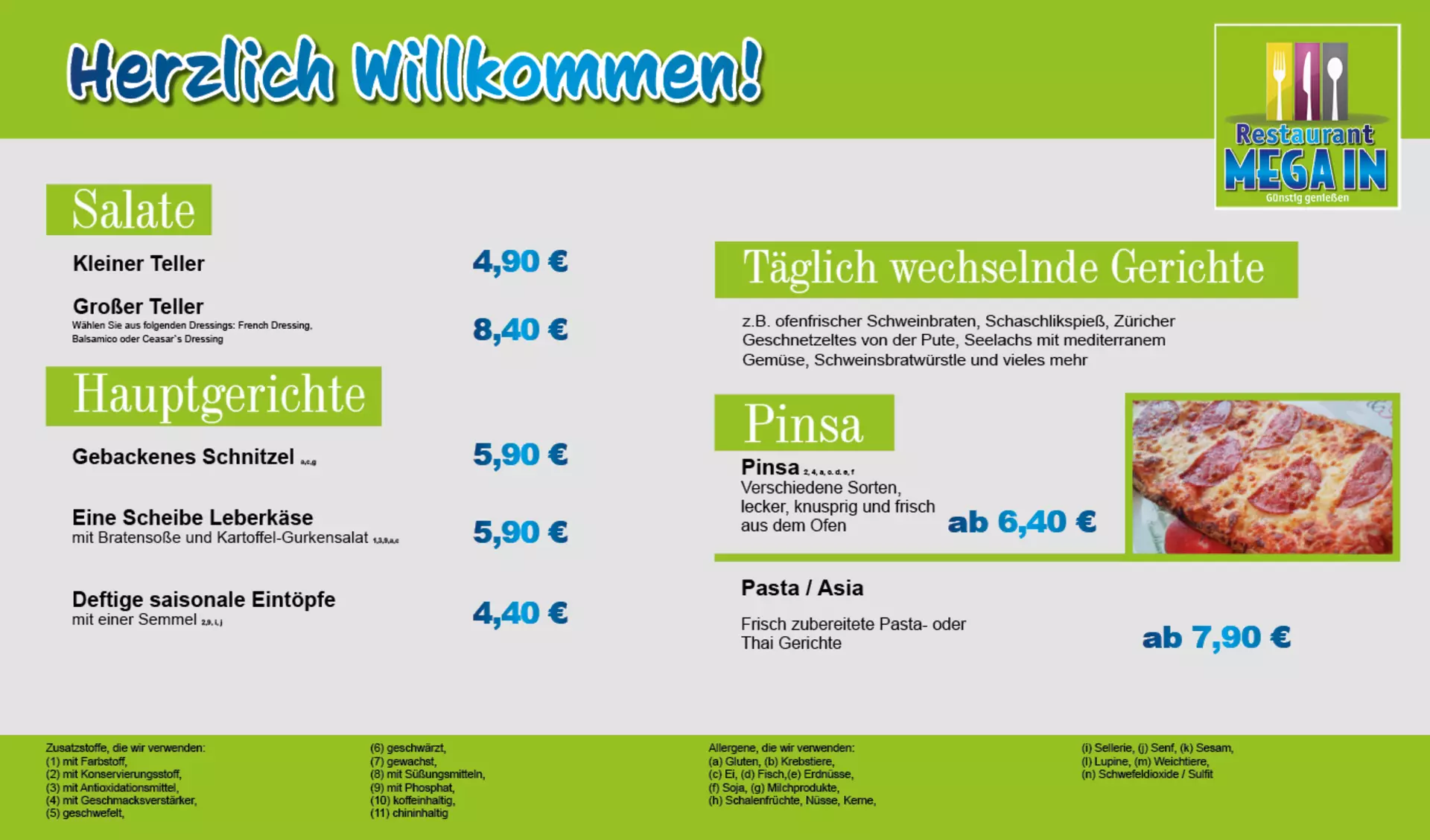 Speisekarte Selbstbedienungs-Restaurant MegaIn