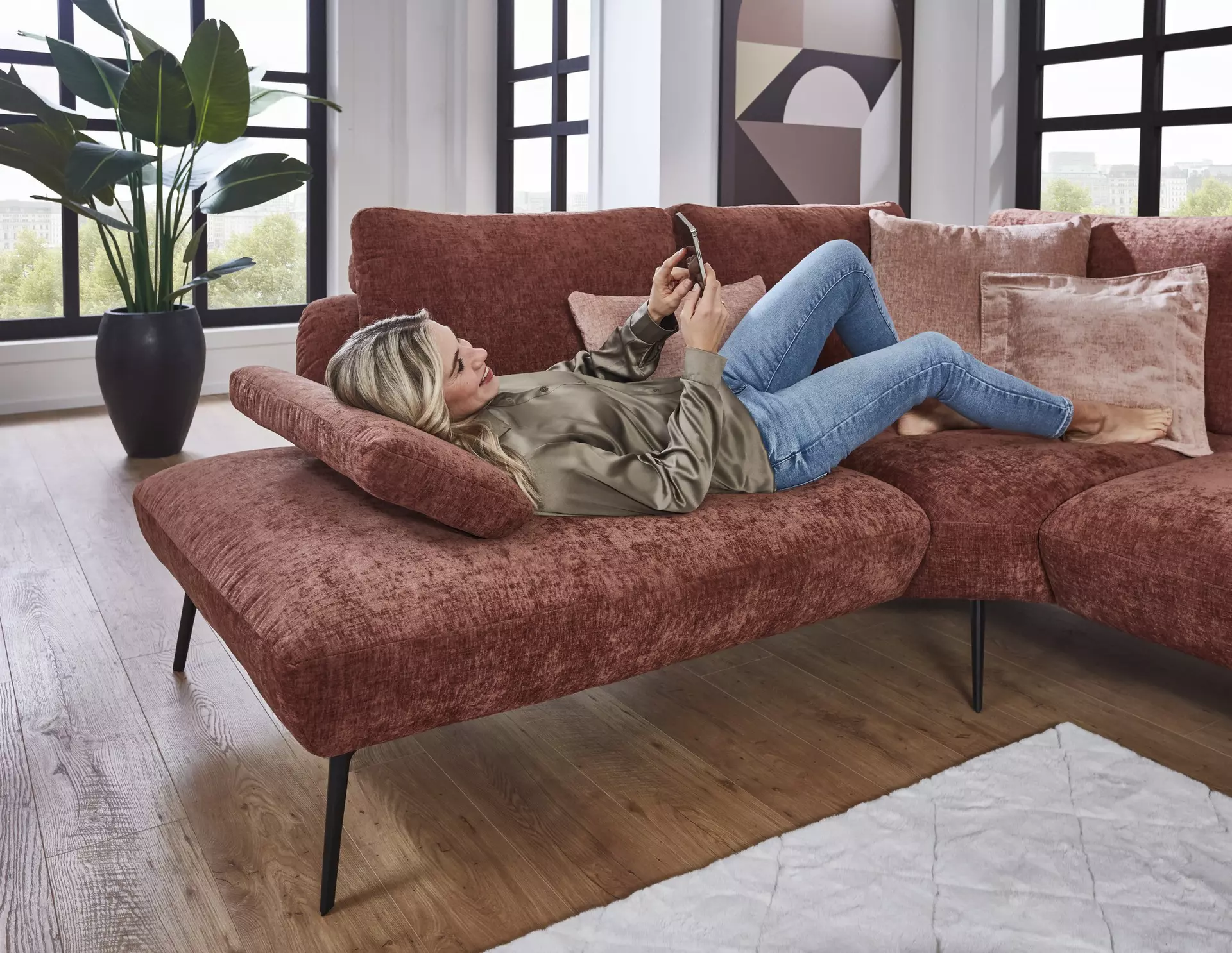 Polstergarnitur BENTON Steinpol Textil 223 x 93 x 301 cm