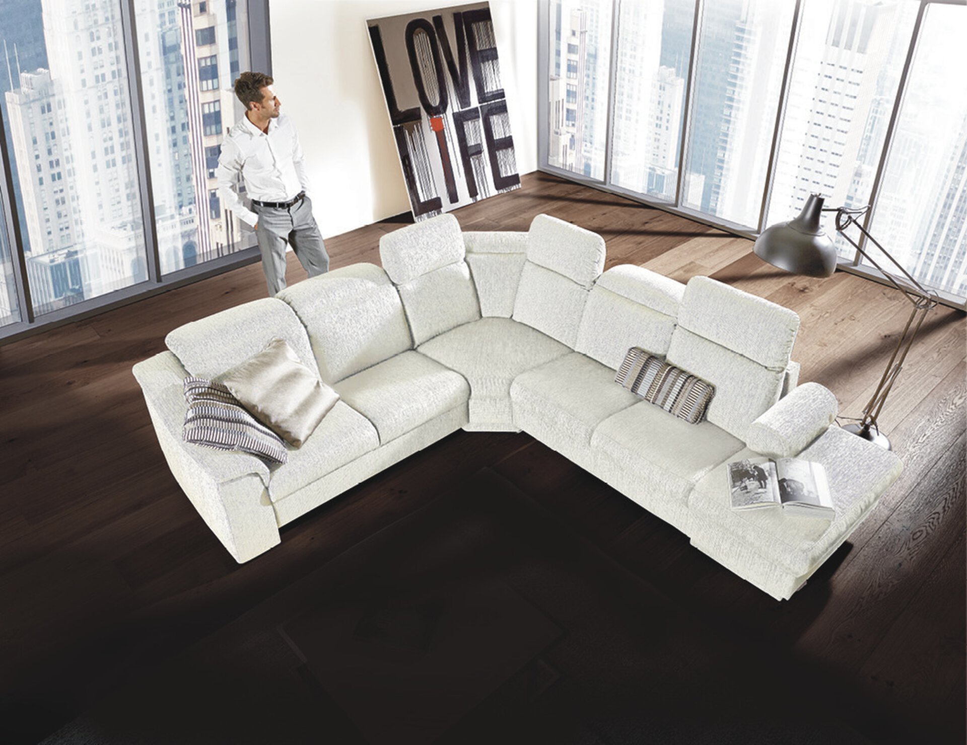 Polstergarnitur Flow MONDO Textil weiß ca. 263x104x300 cm | Möbel Inhofer