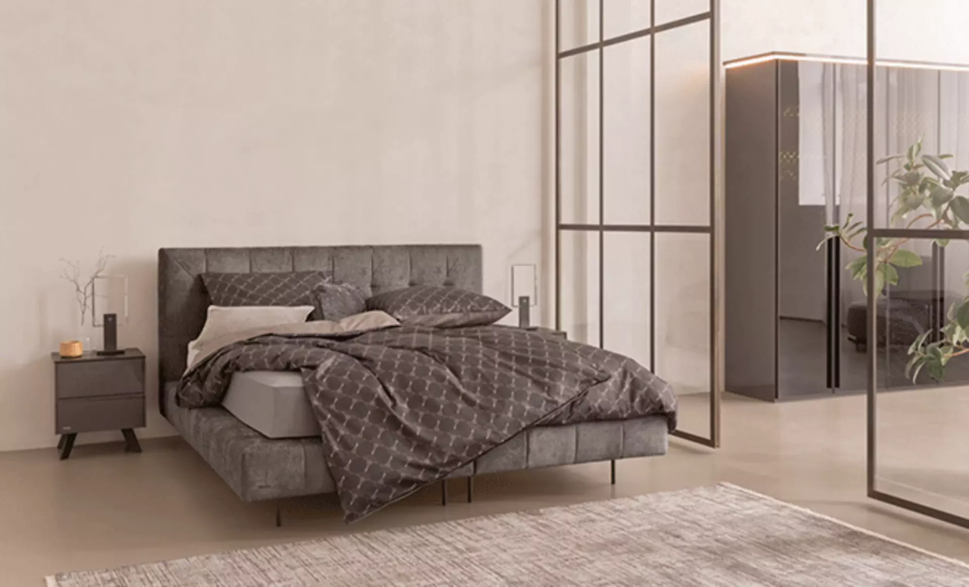 gemütliches Bett im Schlafzimmer