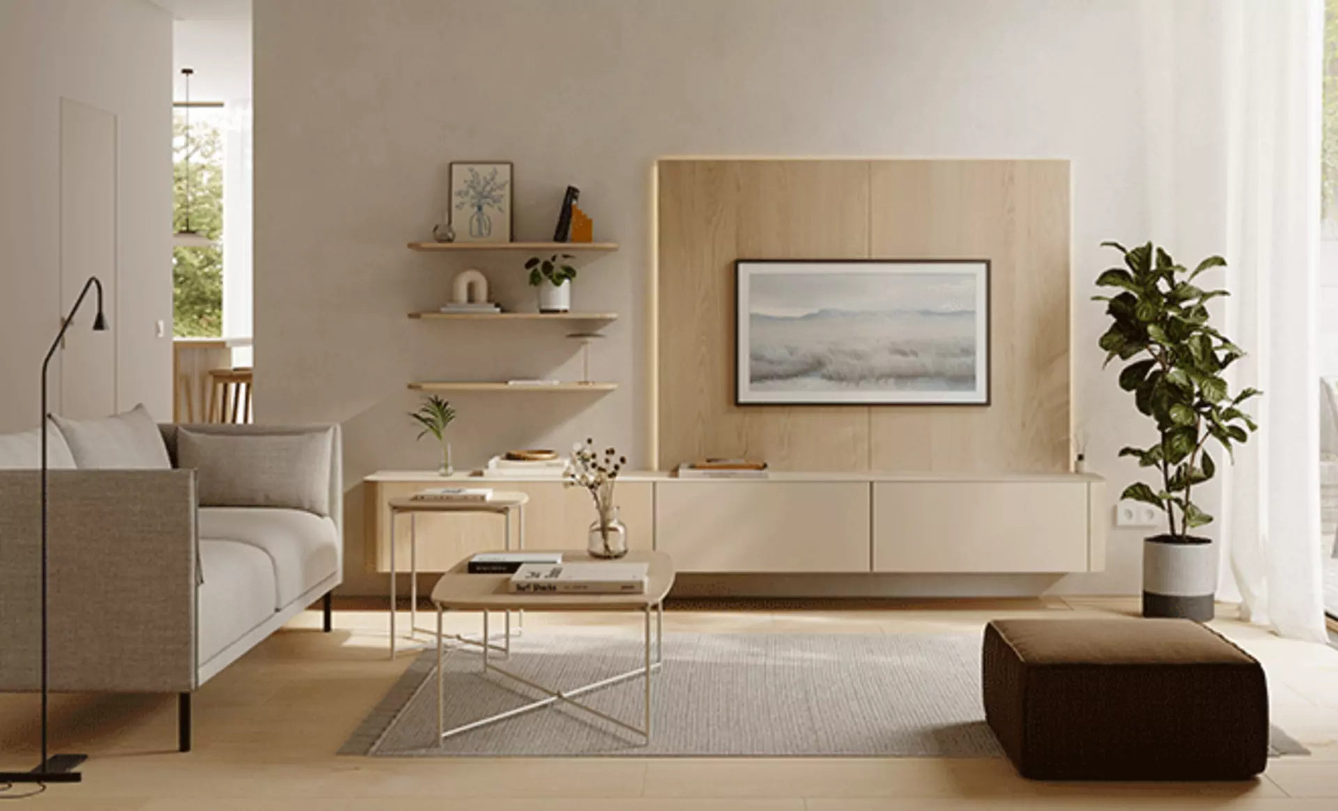 Schrankkombination aus hell lasiertem Naturholz von Walden