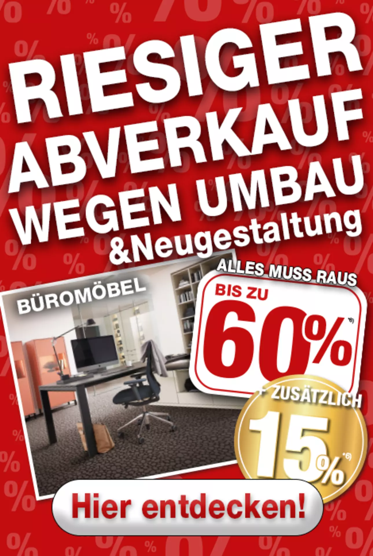 Jetzt 60% auf alle Büro-Möbelschnäppchen bei Möbel Inhofer in Senden sichern! und zusätzlich 15% oben drauf!