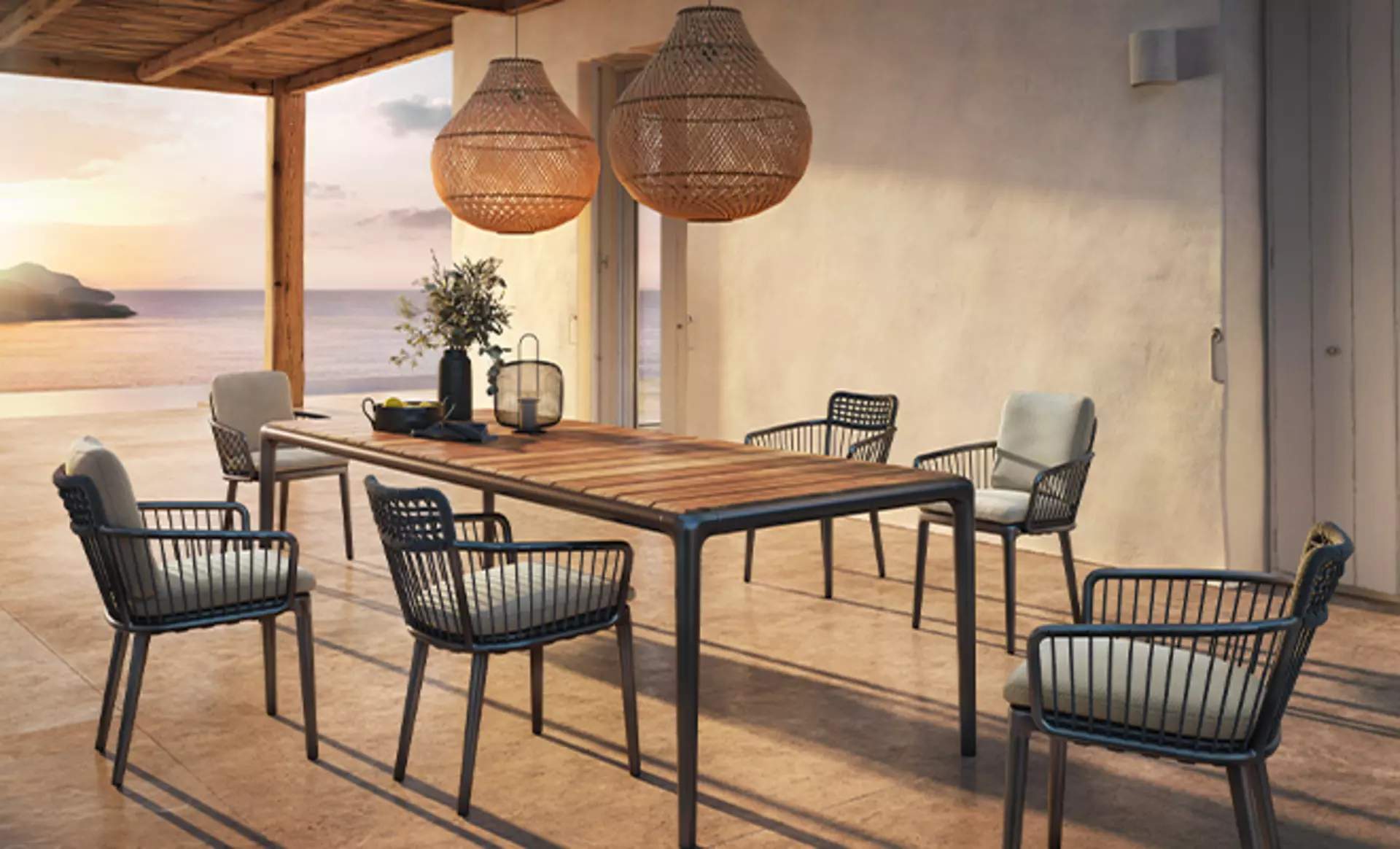 Outdoor Sitzgarnitur von Rolf Benz mit Polsterstühlen. 