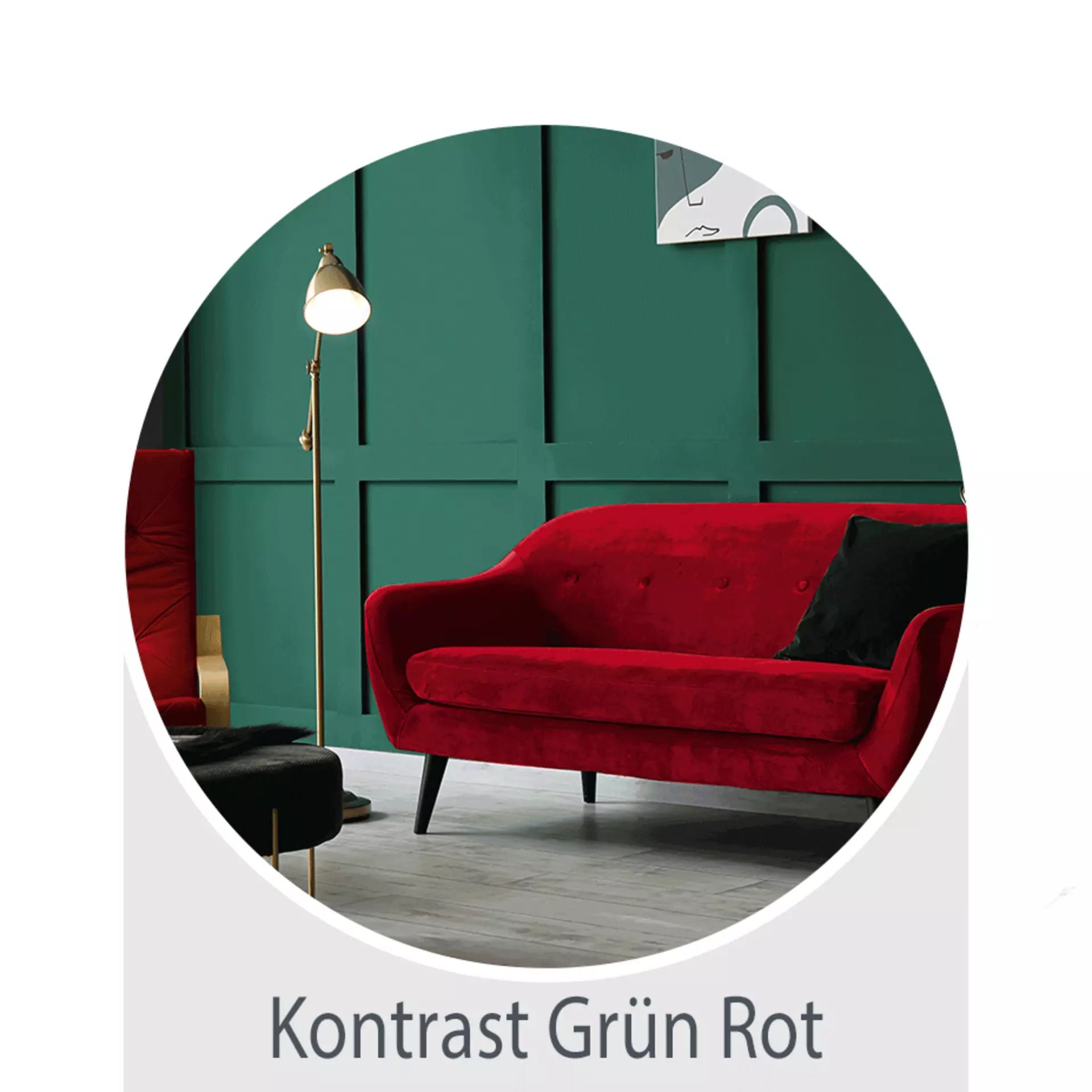 Rotes Sofa vor grüner Wand