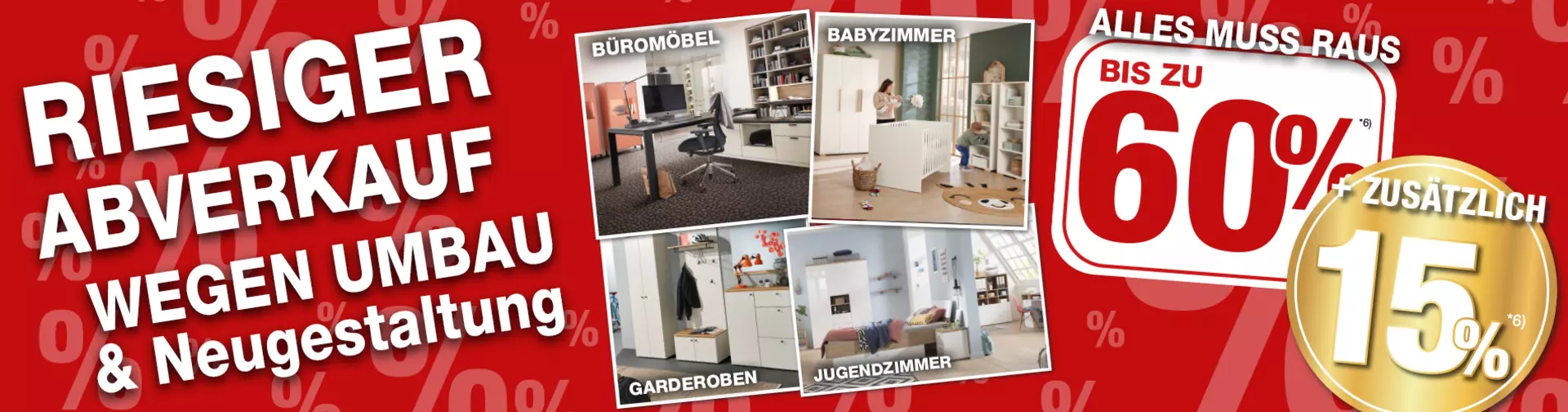 Jetzt 60% auf alle Büromöbel, Babyzimmer, Garderoben undJugendzimmer-Möbelschnäppchen bei Möbel Inhofer in Senden sichern! und 15% zusätzlich oben drauf!