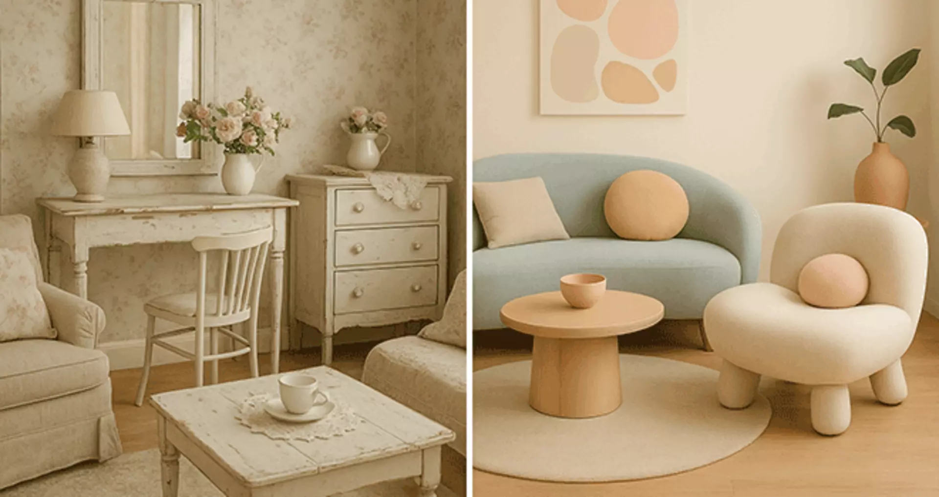 Shabby Chic im Vergleich zum Chubby Chic bildlich dargestellt