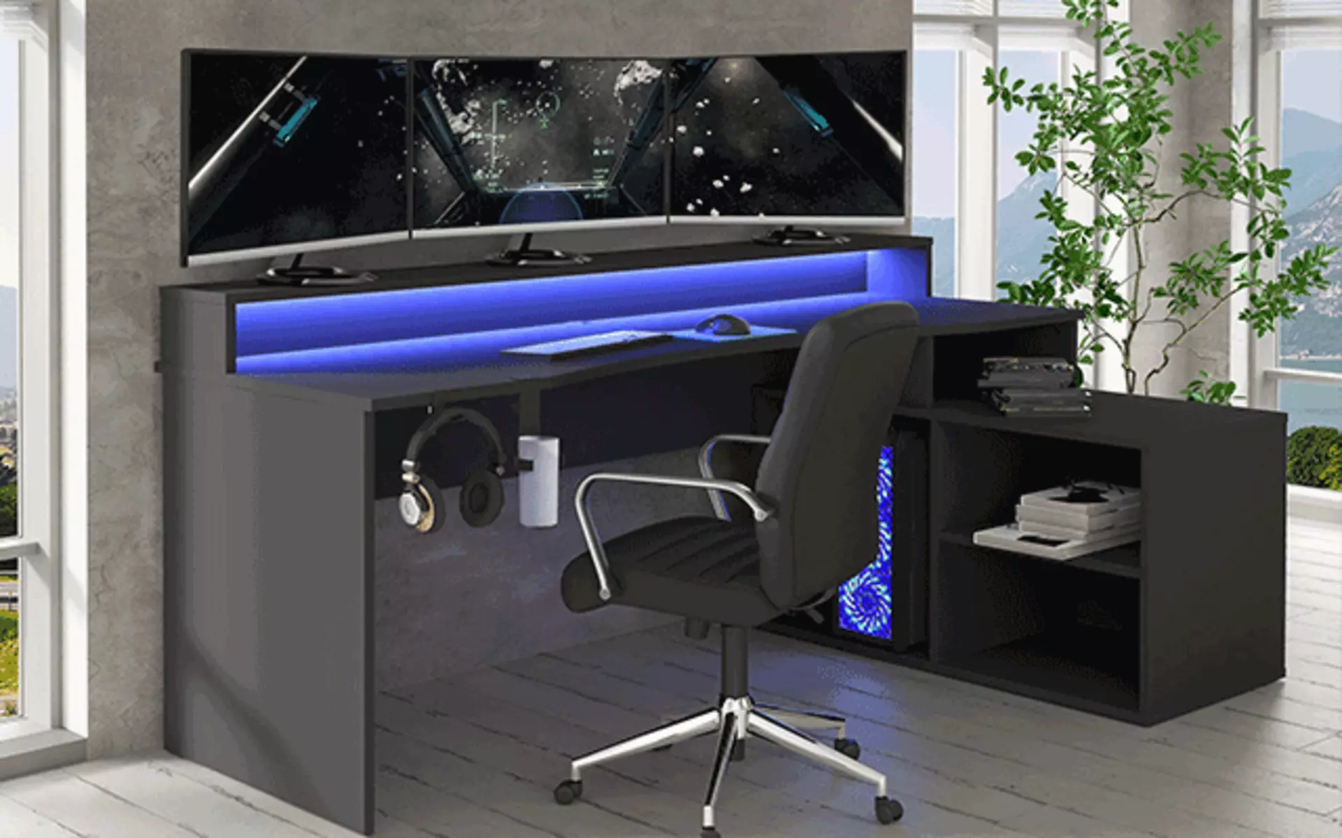 Schwarzer Gaming-Schreibtisch mit Beleuchtung Möbel Inhofer