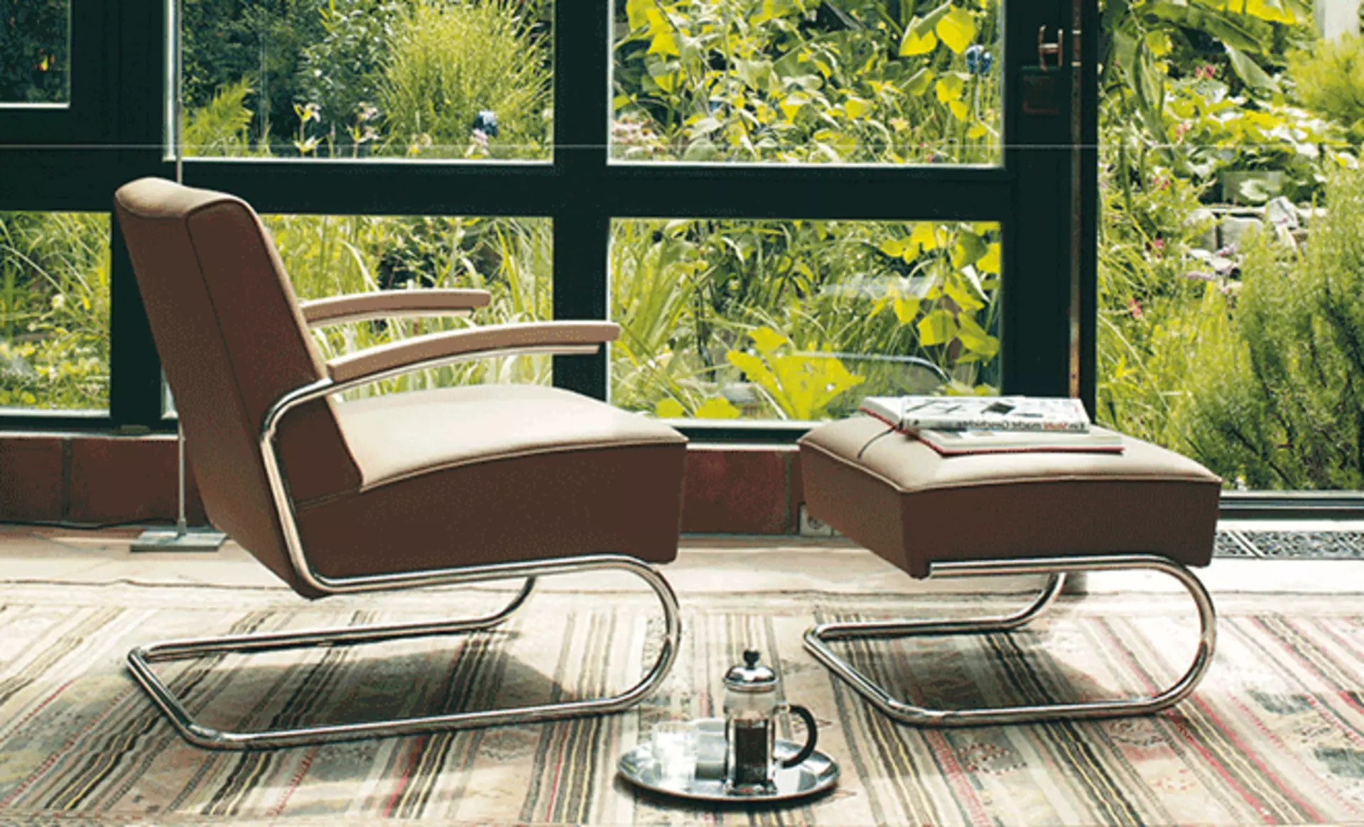 Loungesessel S411 mit Lederbezug braun