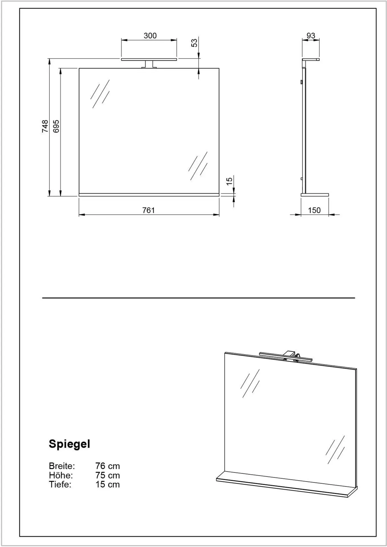 Spiegel Germania Holzwerkstoff 15 x 75 x 76 cm