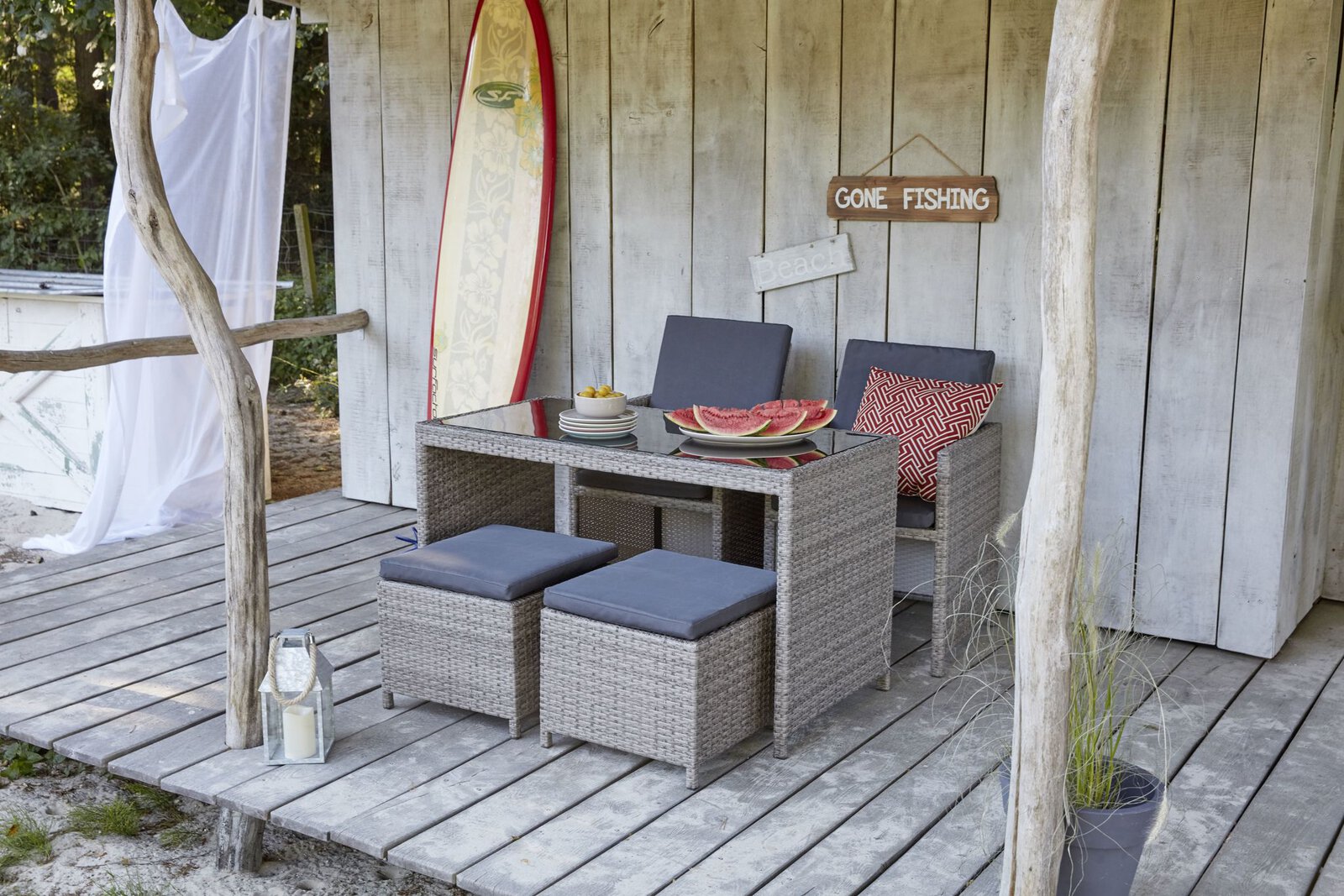 Balkon-Set Outdoor Metall, Textil Kunststoffgeflecht Dunkelgrau ca. 60