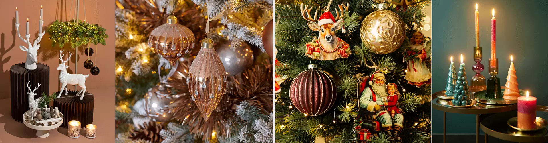 Weihnachtstrends 2026 Collagen-Banner mit festlicher Dekoration, Lichterketten und Christbaumschmuck bei Möbel Inhofer