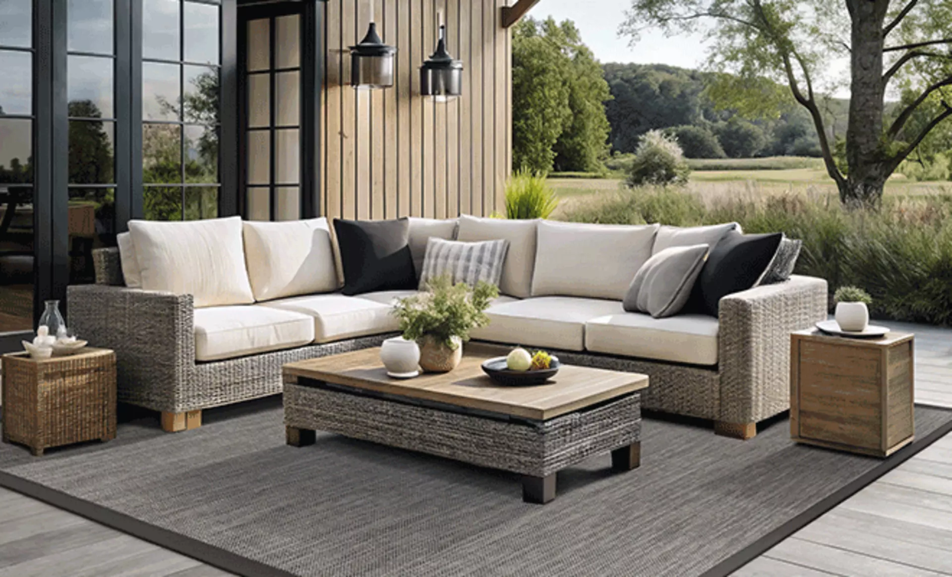 Dekowe Outdoor Teppich in schöner Gartenliunge
