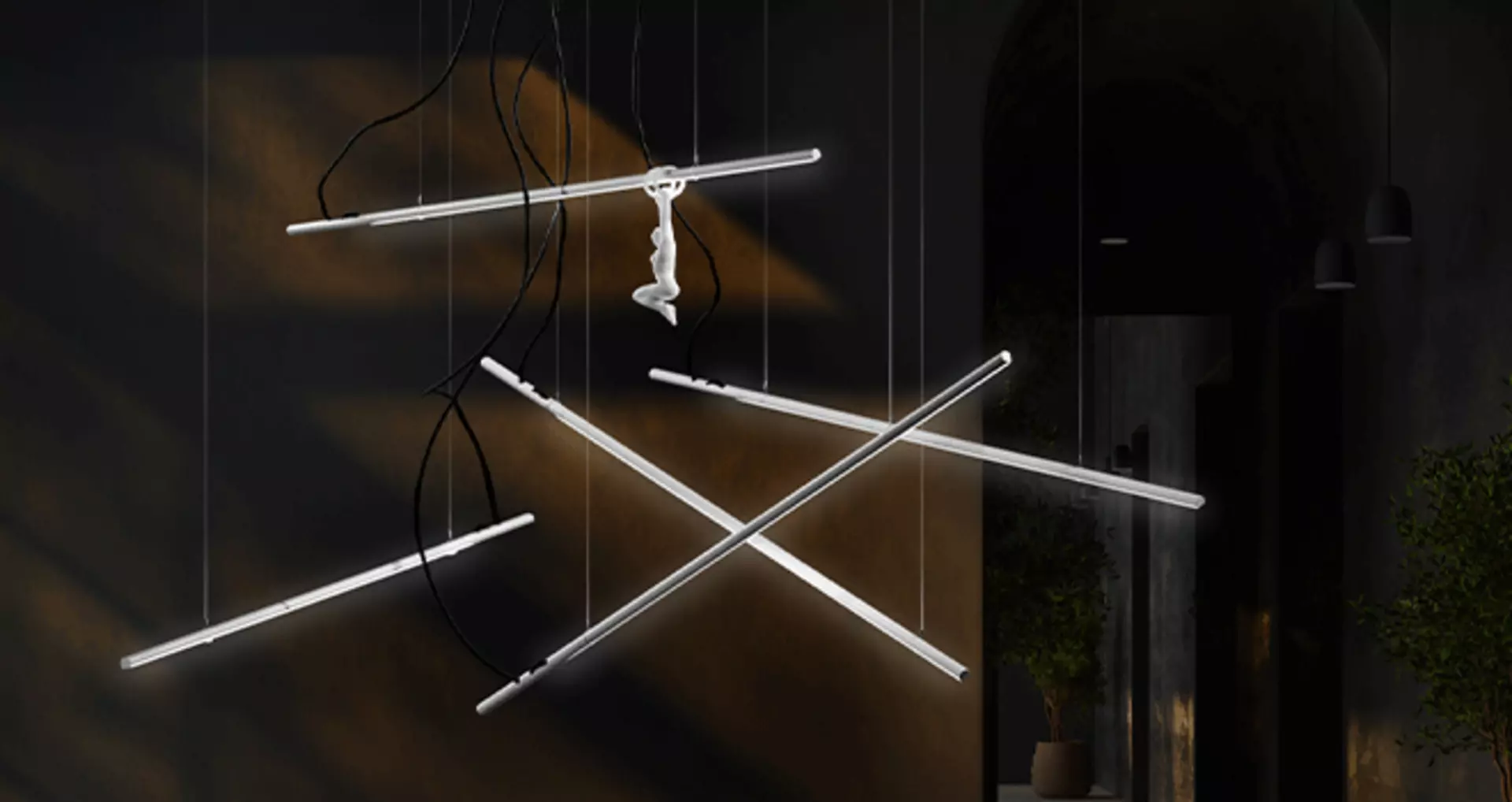 Mehrere Hängeleuchten der Serie LighPin von LichtRaumFunktion in Kombination