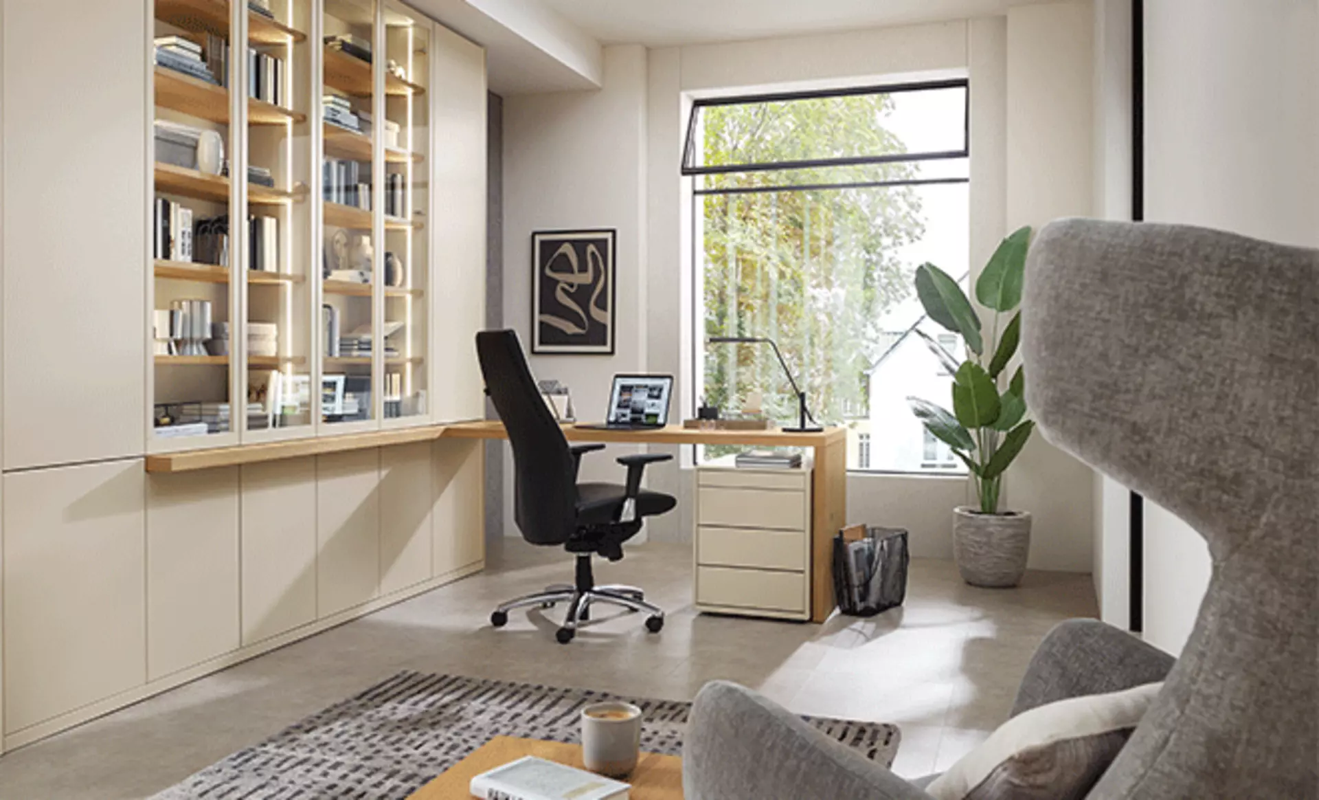 home office im sskandi stil mit sanften farben 