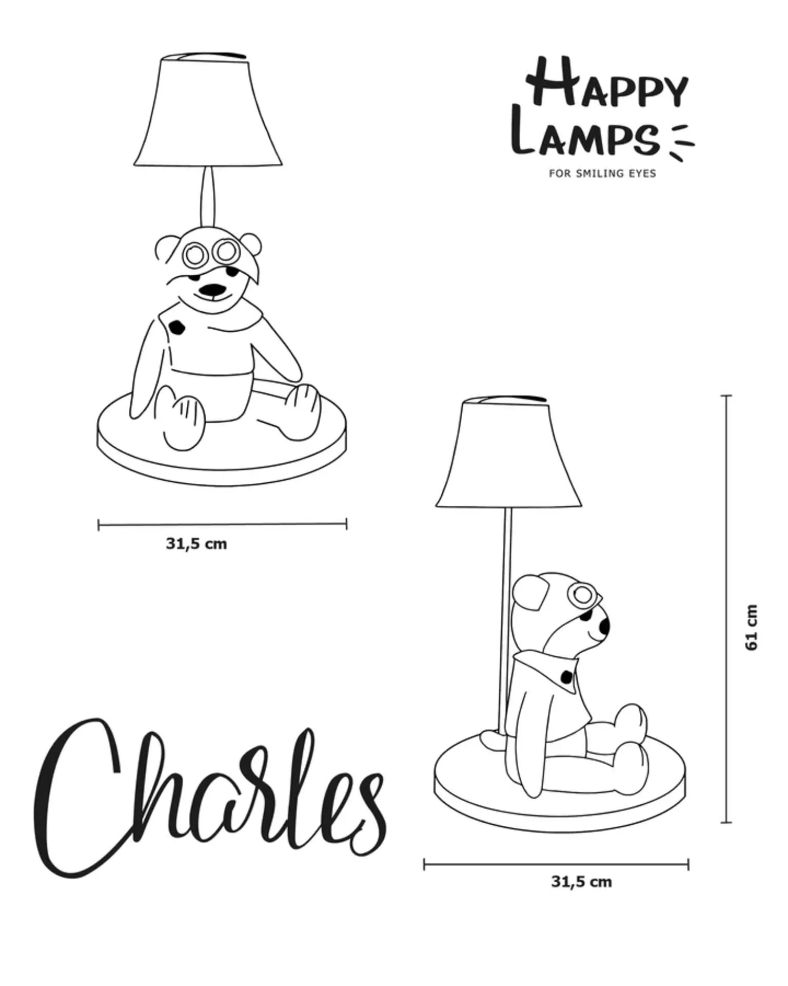 Tischleuchte CHARLES Happy Lamps Textil 31 x 61 x 31 cm