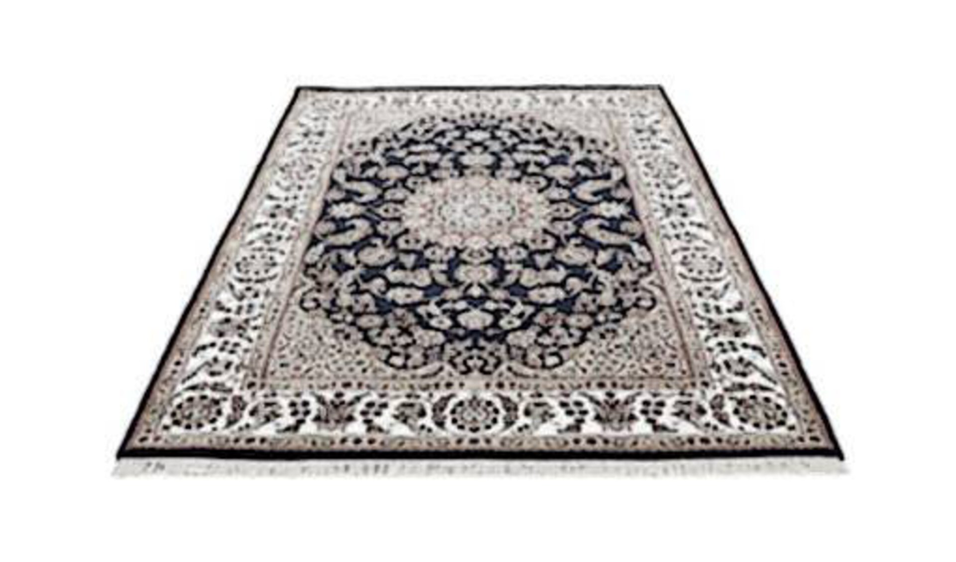 Orientteppiche werden durch einen stilisierten Orientteppich mit typischem Muster in Grau dargestellt.