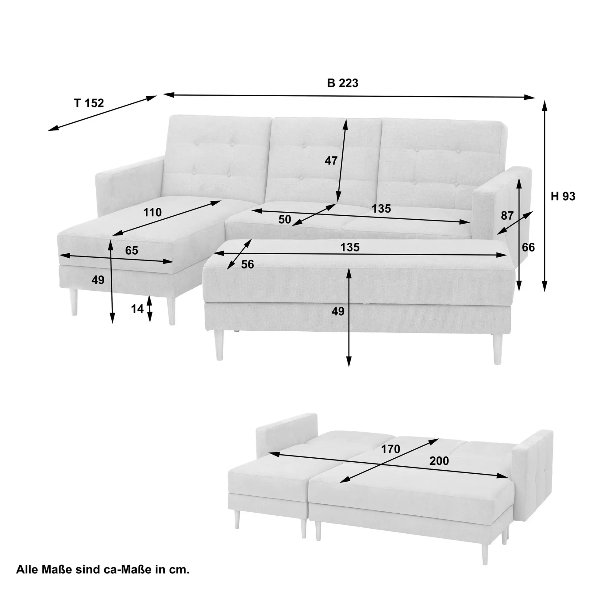 Schlafsofa Easy Relax Max Winzer Textil 152 x 93 x 223 cm