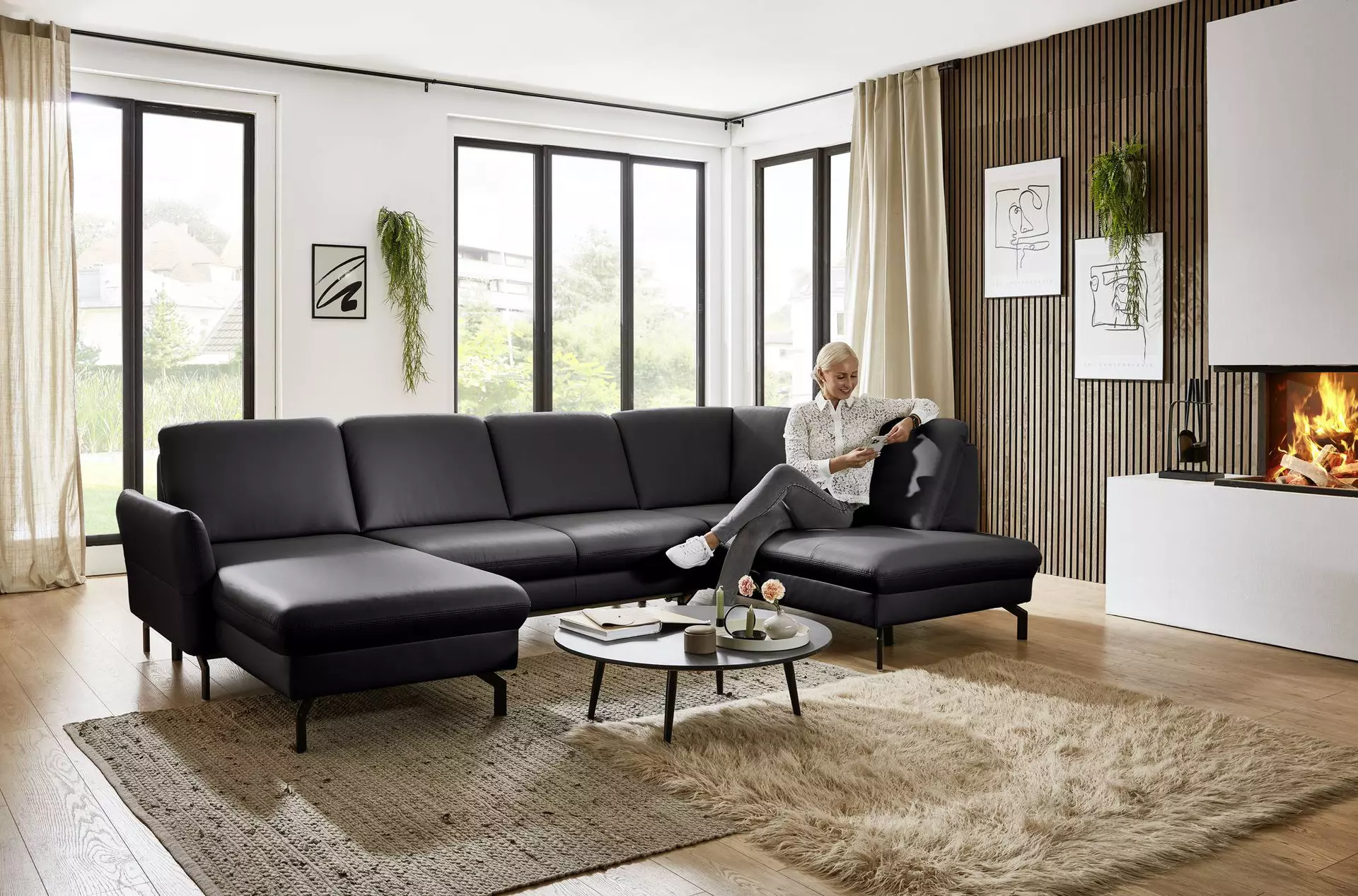 Polstergarnitur PN-EM24097 Systempolster Leder 193 x 89 x 305 cm