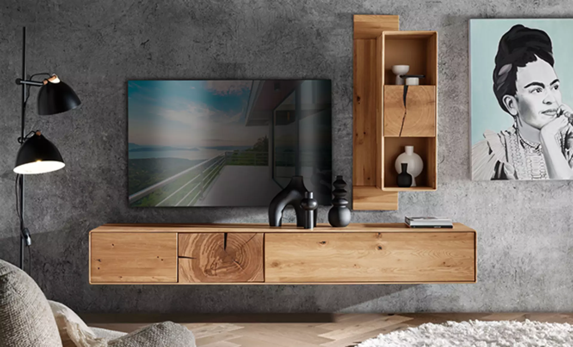 Moderne Wohnwand von GK Möbeln aus massivem Holz