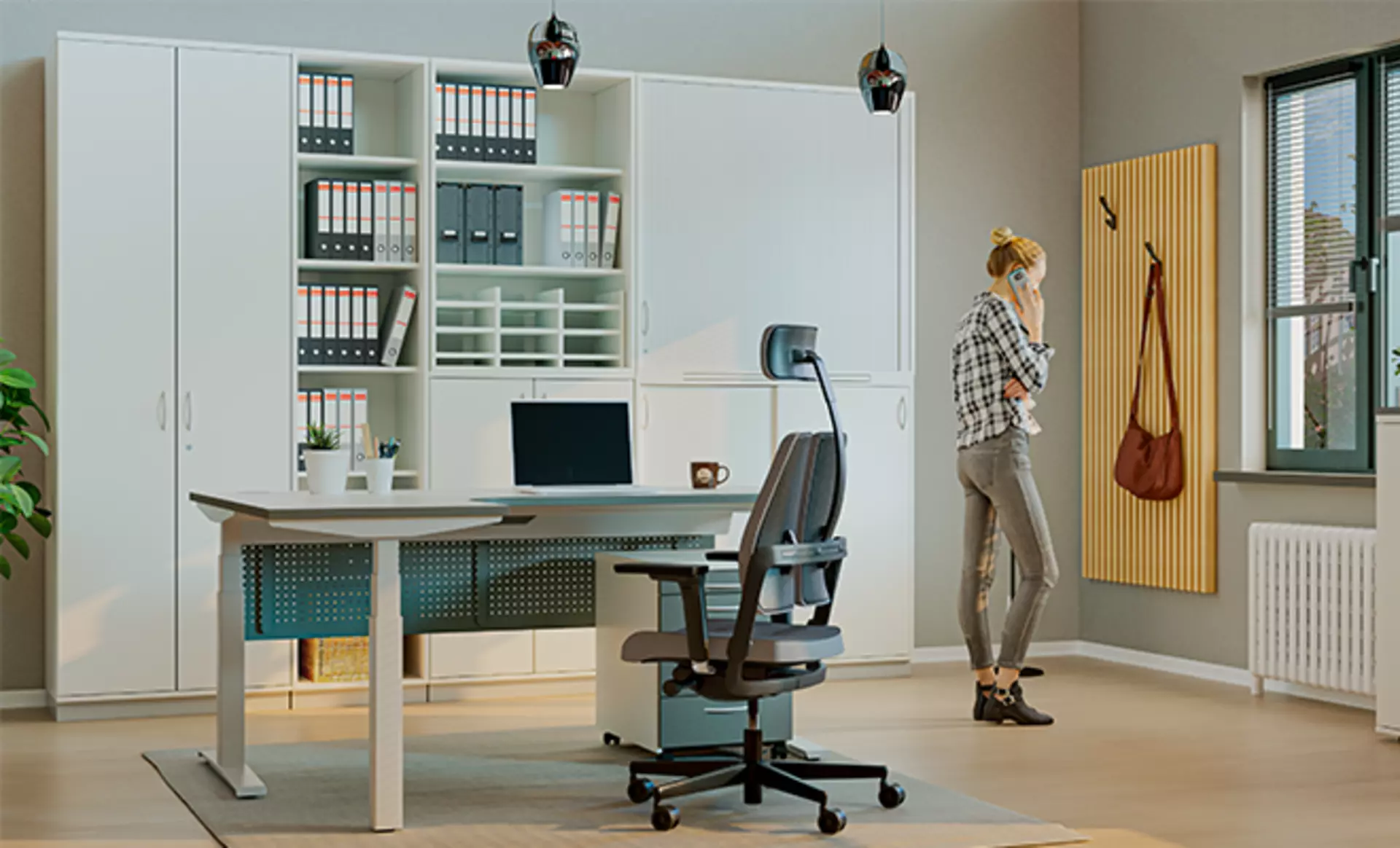 Homeoffice Büro mit großer Schrankwand