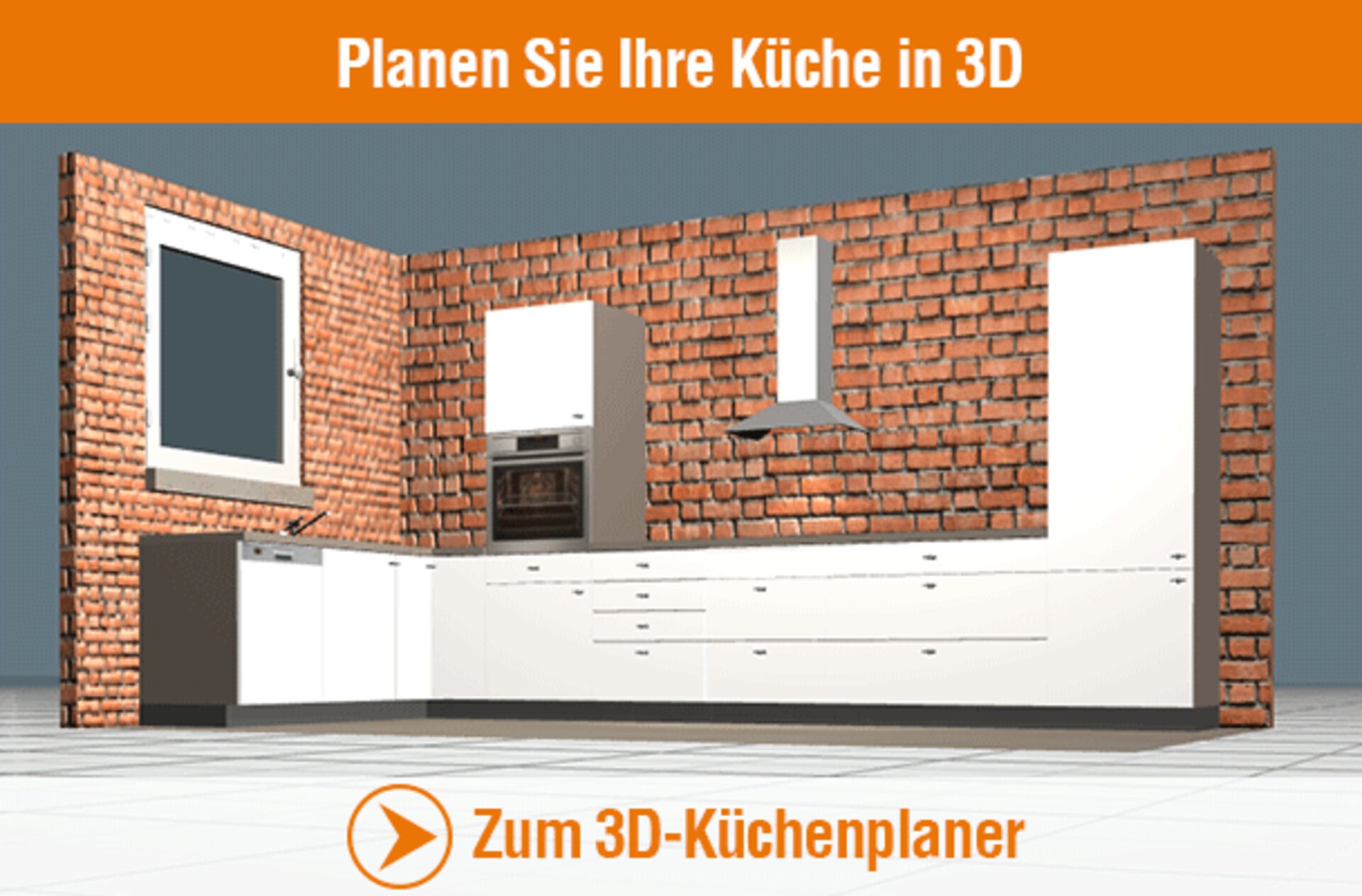 Planen Sie Ihre Küche in 3D. LInkbild zum externen 3D-Küchenplaner.