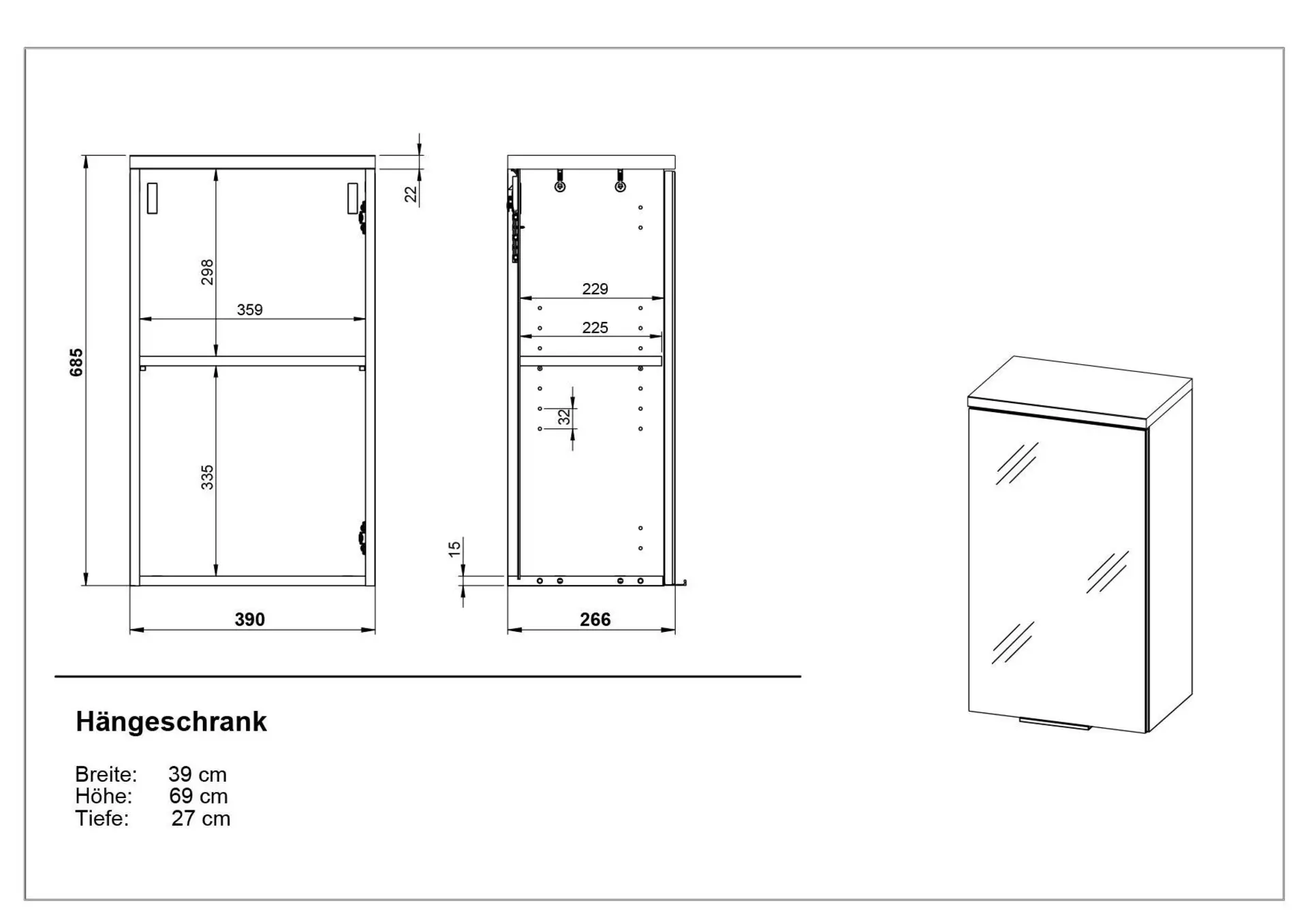 Hängeschrank GW-PESCARA Germania Metall 27 x 69 x 39 cm