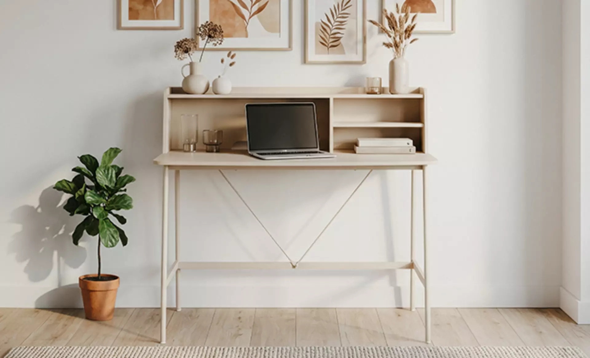 Mini Sekretär von Finori mit dünnen beinen in schlichter heller Holzoptik