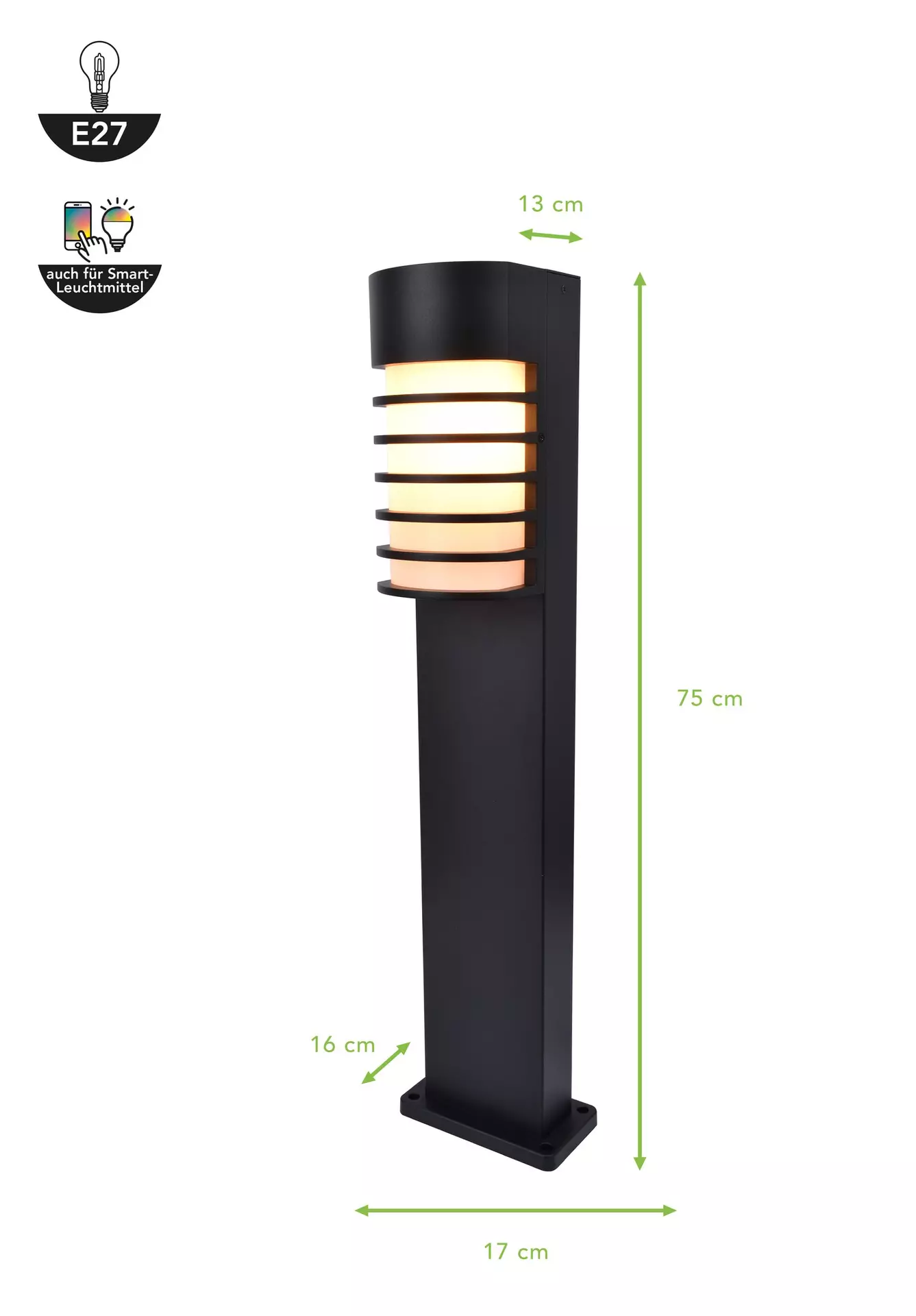 Wege-Außenleuchte FULTON Eco-Light Metall 13 x 75 x 16 cm