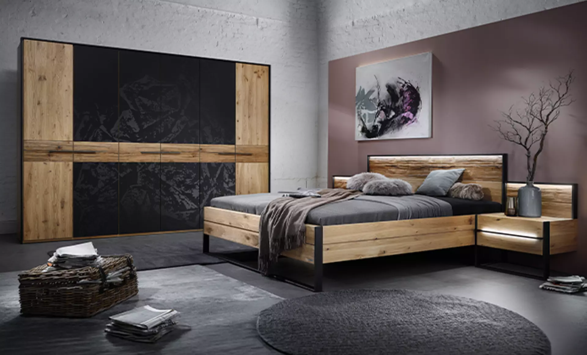 Dunkles Schlafzimmer im modernen Landhausstil