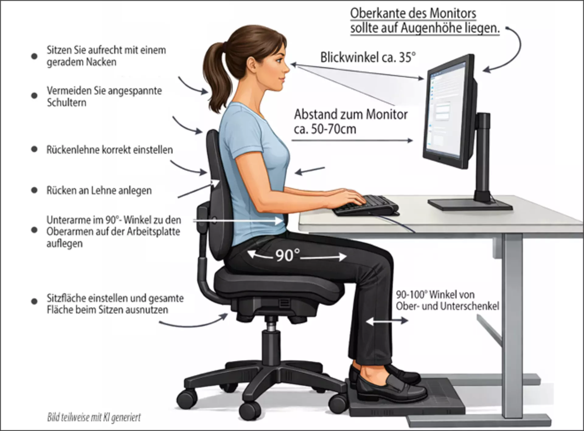 Schaubild zum ergonomischen Sitzen am Arbeitsplatz