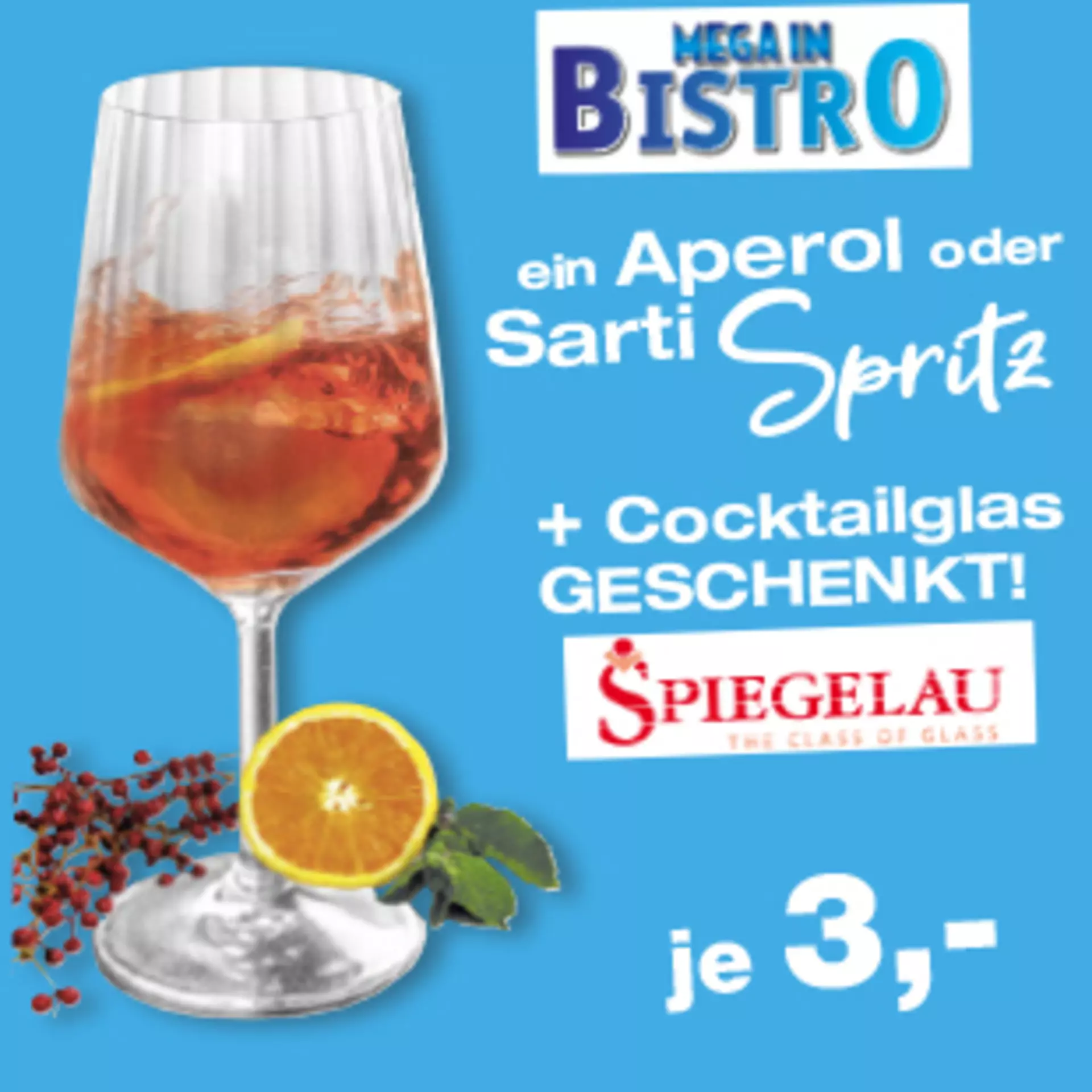 Aperol Spritz oder Sarti für 3€ und Cocktailglas geschenkt. Nur jetzt bei Möbel Inhofer