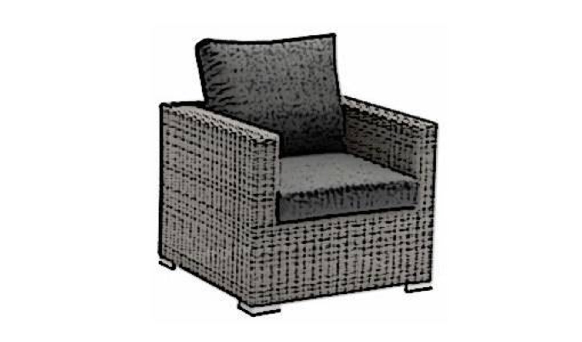 Icon für Loungemöbel innerhalb der Kategorie "Garten" ist ein Rattansessel mit Polsterauflage und Rückenkissen.