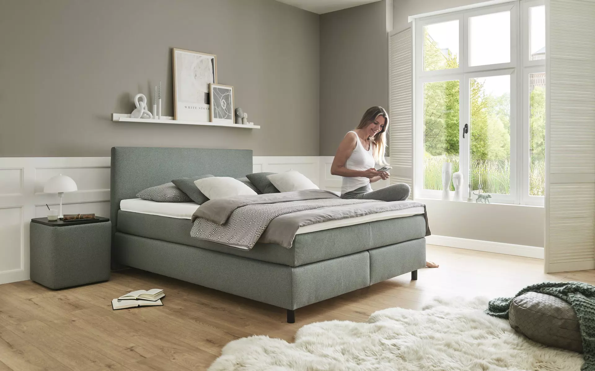 Boxspringbett OC-BX23163 Systempolster Sleep Textil 184 x 105 x 209 cm