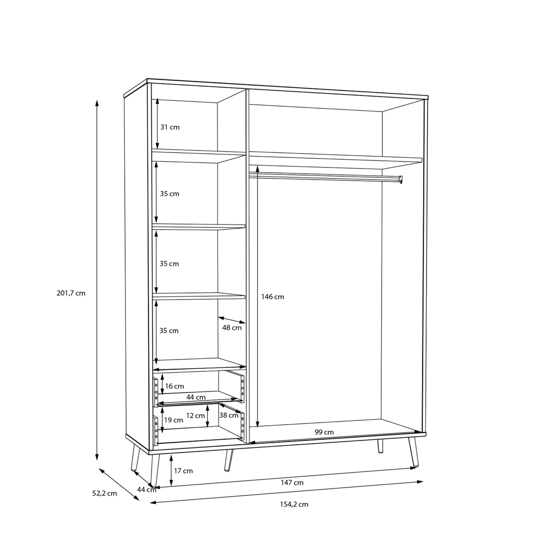 Drehtürenschrank HARRLSON Forte Holzwerkstoff 52 x 201 x 154 cm