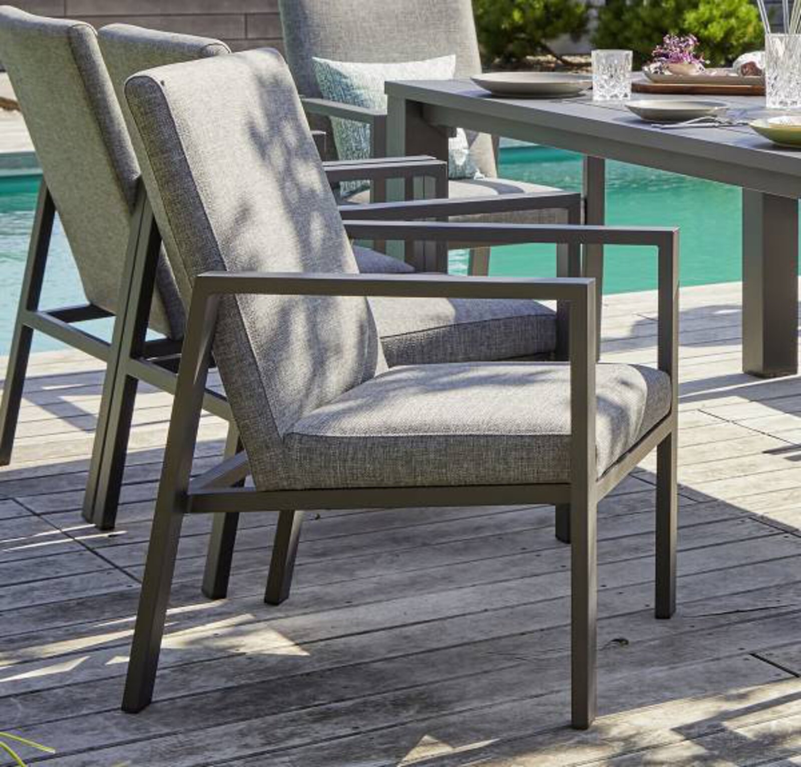 Loungesessel Outdoor Metall, Textil grau ca. 60 cm x 90 cm x 70 cm