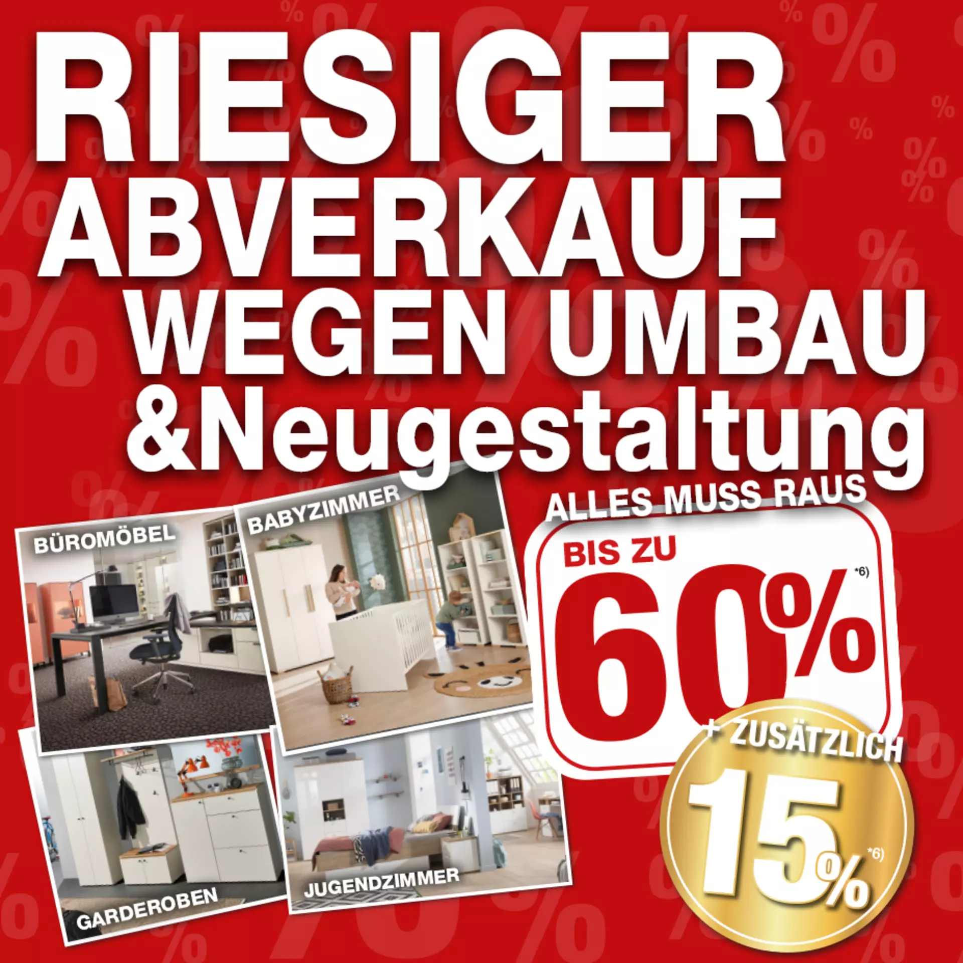 Jetzt 60% auf alle Büromöbel, Babyzimmer, Garderoben undJugendzimmer-Möbelschnäppchen bei Möbel Inhofer in Senden sichern! und 15% zusätzlich oben drauf!