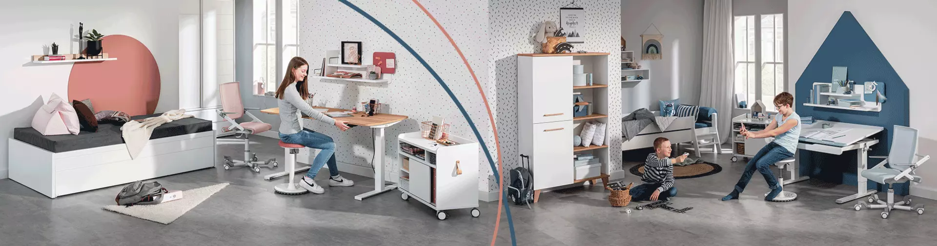 Kindgerechter Arbeitsplatz - mit den Schreibtischen und Bürostühlen von Möbel Inhofer findet jeder den zum Alter passenden Hausaufgabenplatz.